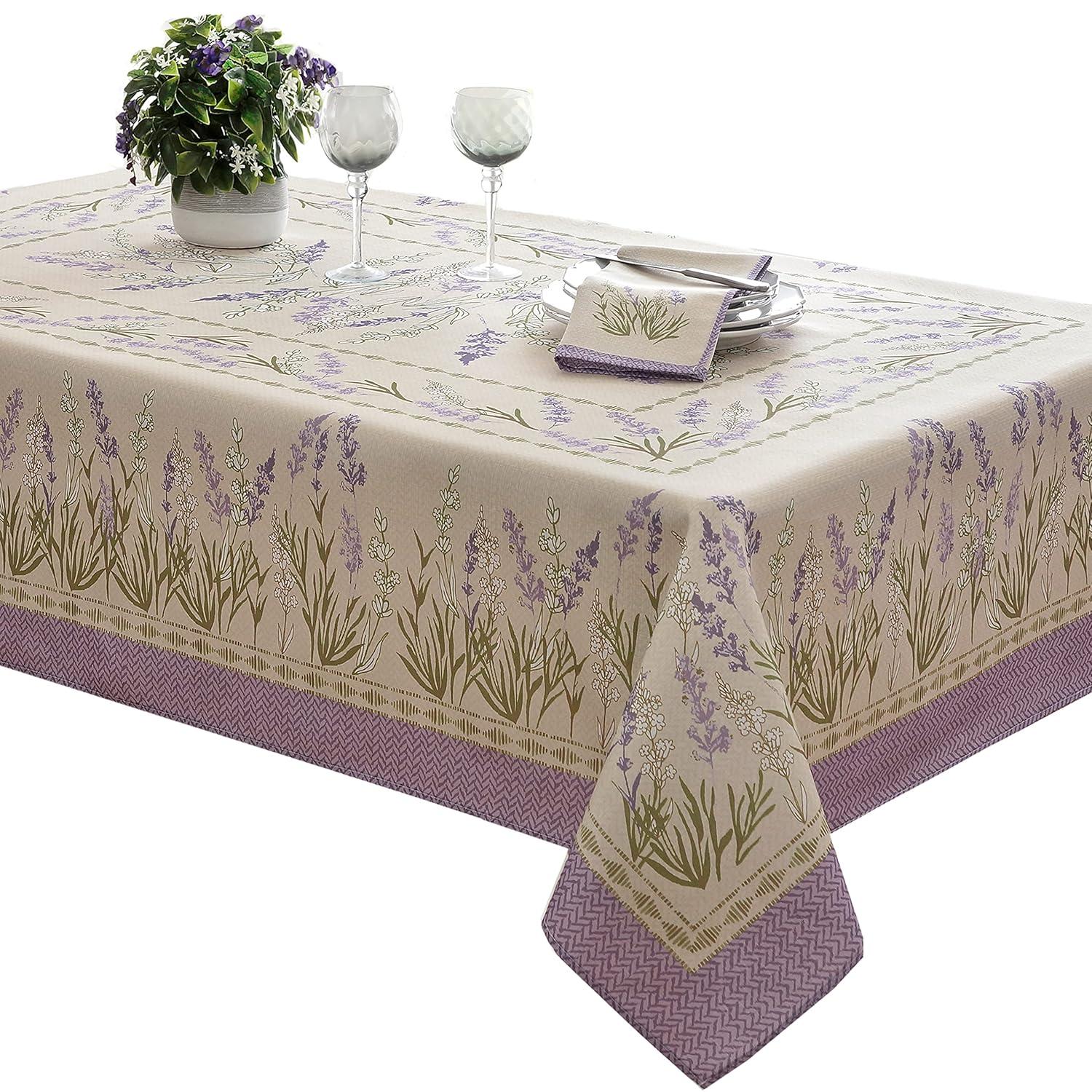 Home Bargains Plus Provence Square Tablecloth, 52 x 52 Inch, Blanchard Easter Field of Lilacs, Wrinkle and Stain Resistant Fabric Table Cloth