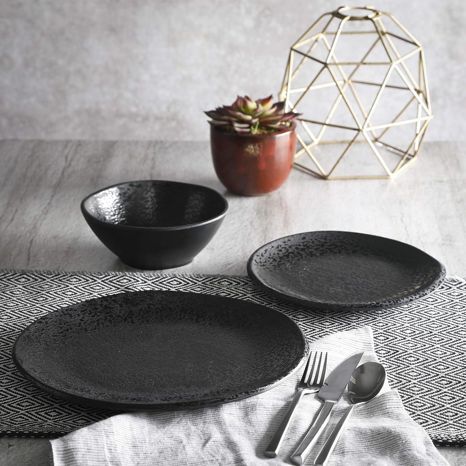 Gibson Home Yoko 12 Piece Round Melamine Dinnerware Set in Black