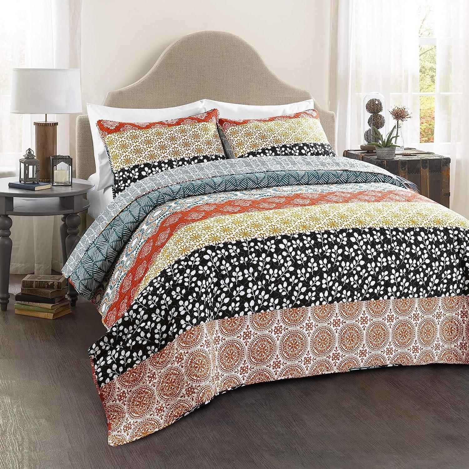 Bohemian 100% Cotton Reversible 3-Piece Quilt Set