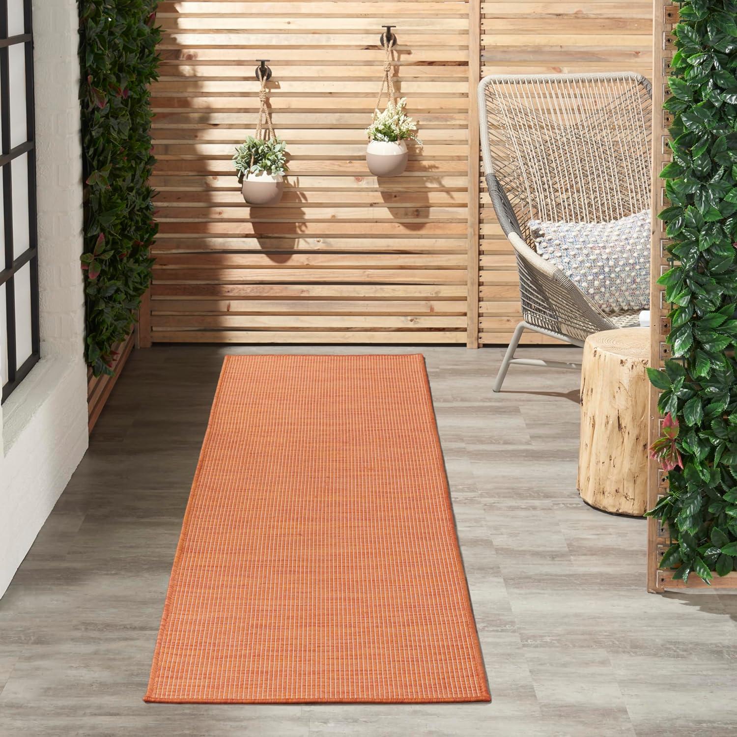 Nourison Positano Solid Indoor Outdoor Rug Terracotta 2' x 6'