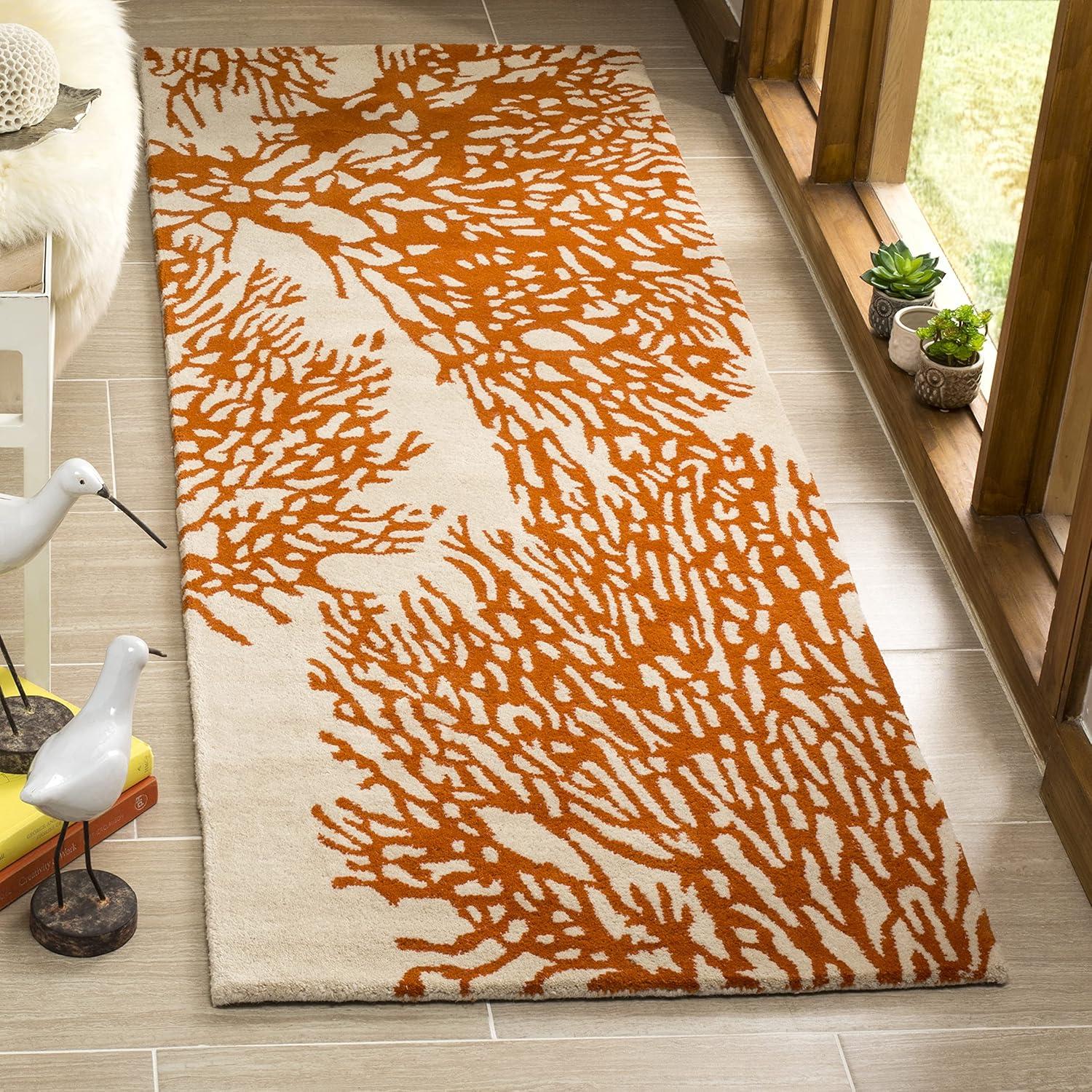 Beige and Terracotta Hand-Tufted Wool Runner Rug