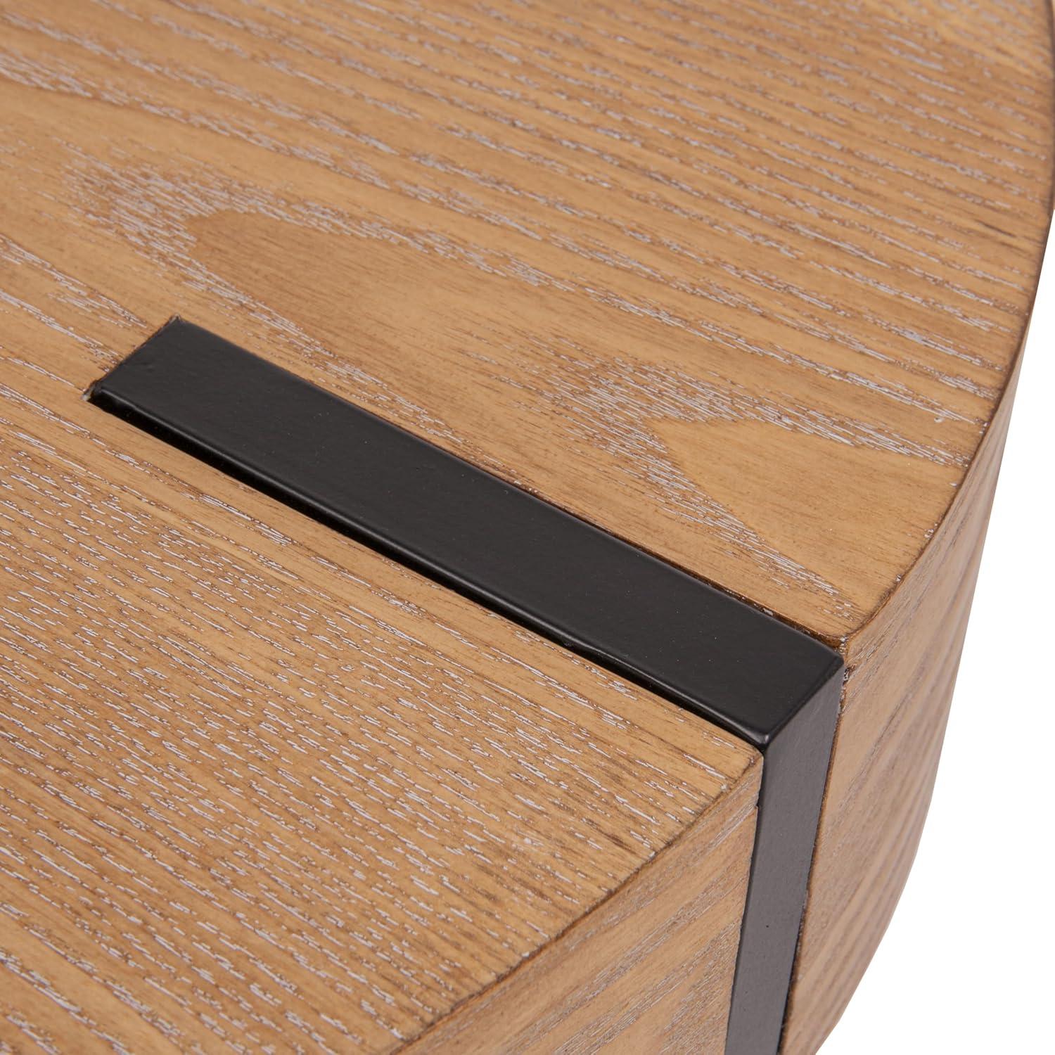 Storied Home Astoria Wood End Accent Table Natural/Black: Iron Hairpin Legs, Pacific Northwest Inspired, Round Shape