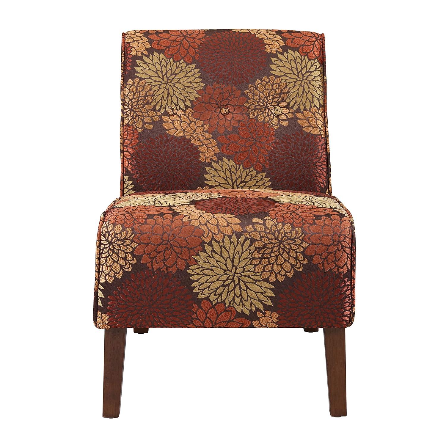 Linon Coco Harvest Upholstered Tufted Accent Chair in Rust/Orange Floral Fabric