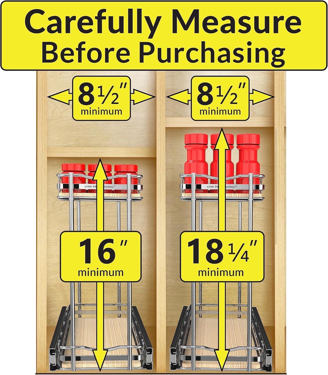 LYNK PROFESSIONAL® Elite™ Pull Out Cabinet Organizer - 6”x21” - Sliding Spice, Bottle Storage - Narrow Slide Out Drawers for Kitchen Cabinets, Roll Out Shelves - Lifetime Ltd Warranty, Wood and Chrome