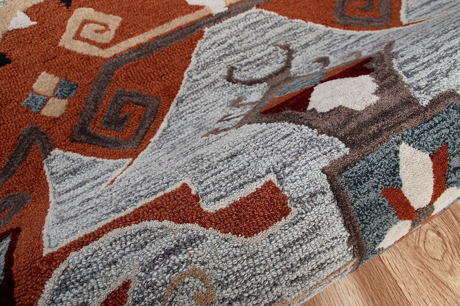Ox Bay Terracotta Textile Southwestern Shape Rug, 4 ft. Octagon, Terracotta / Gray