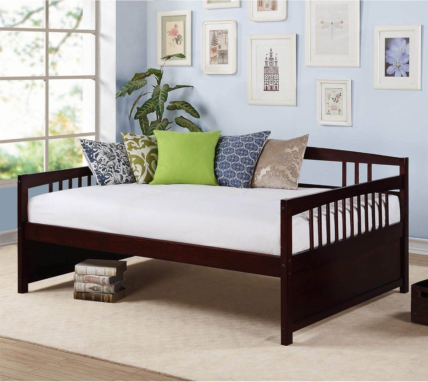 Espresso Pine Full Size Daybed with Slats and Headboard