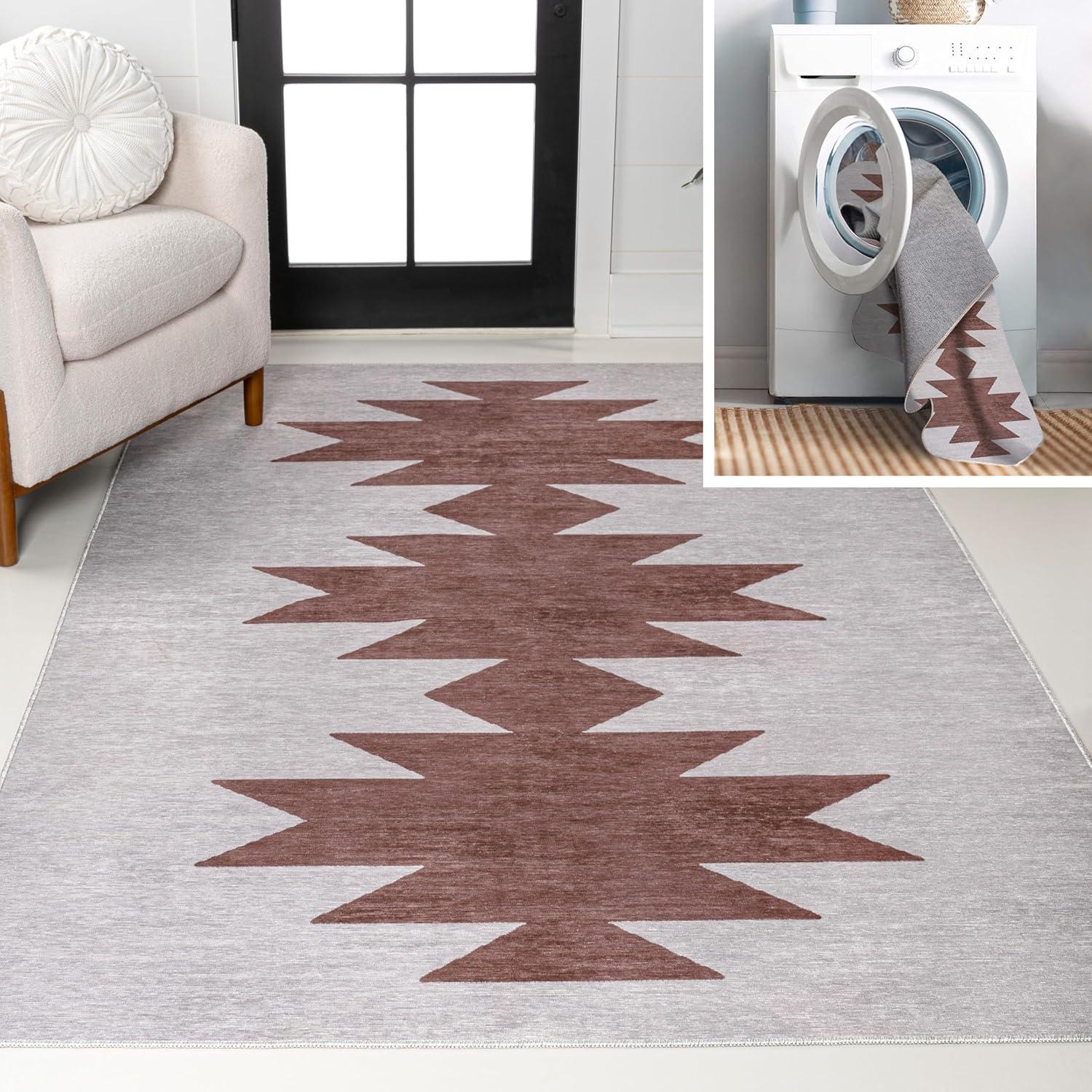 Chayton Gray and Brown Geometric Chenille Area Rug 3x5