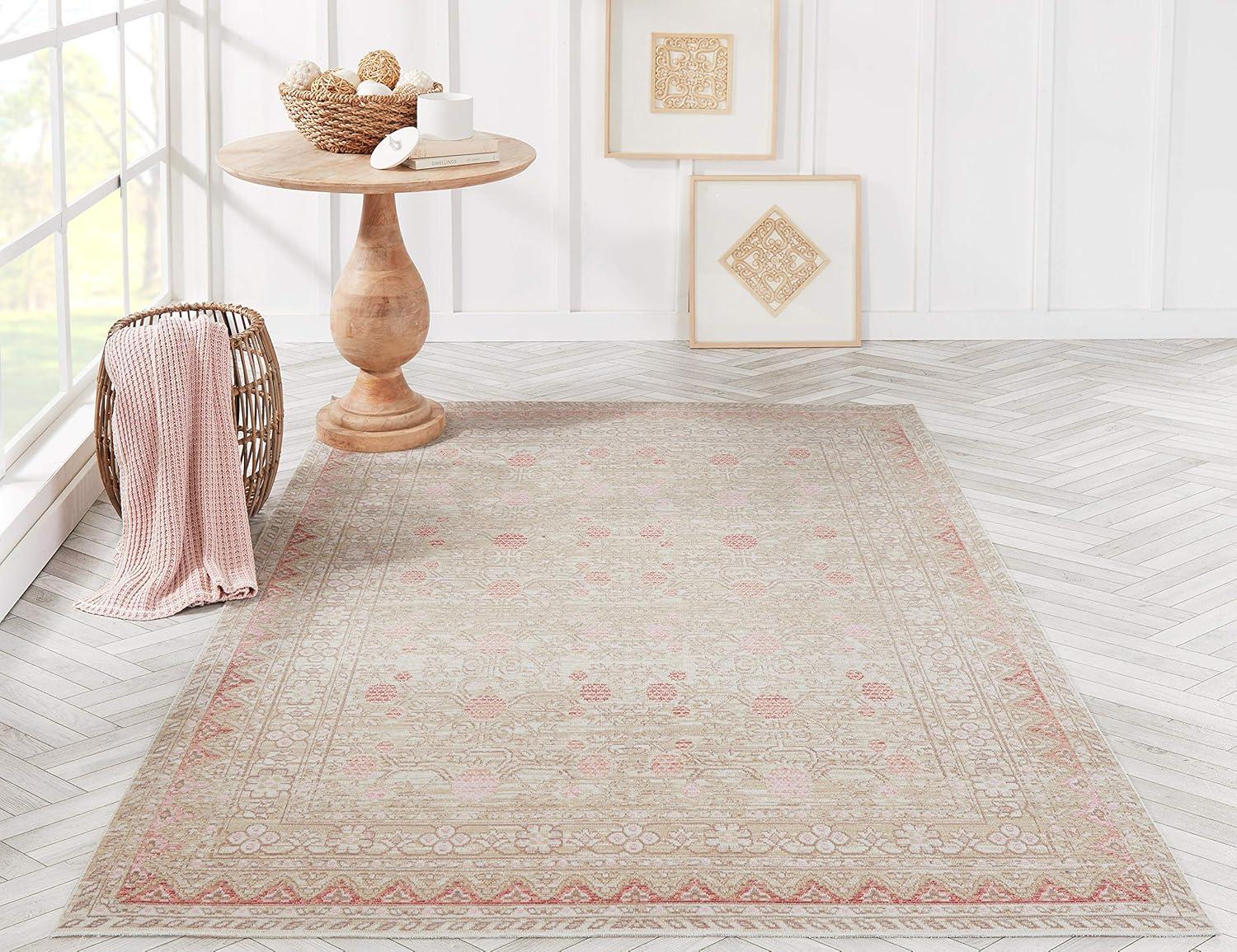 4'x6' Floral Loomed Area Rug Pink - Momeni: Modern Botanical Design, Low Pile, Polyester, Indoor Use