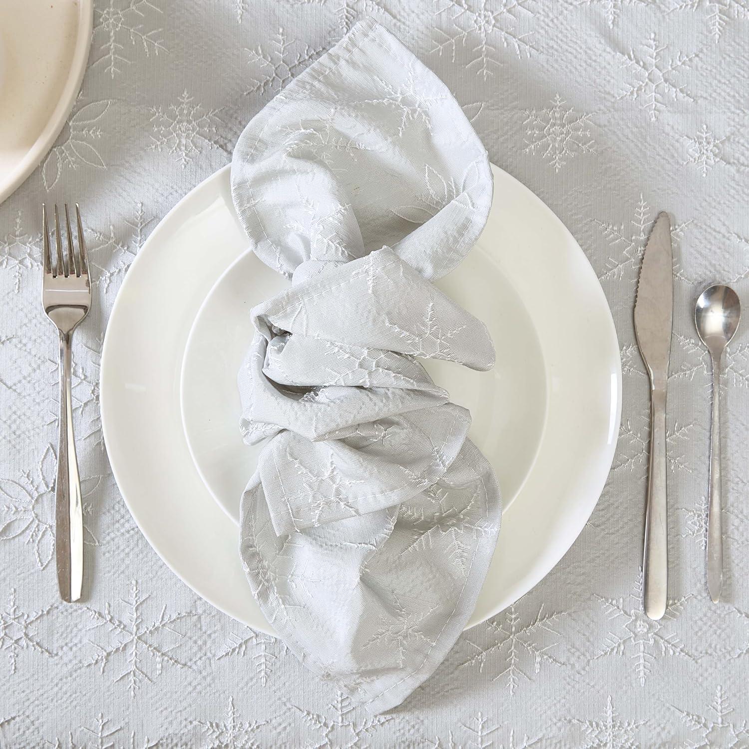 Laura Ashley Napkins Raised Woven Embroidered Jacquard Fabric, Wrinkle Resistant for Dining, Holiday, Party, Wedding or Banquet, Set of 6 Napkins, Snowflake Silver