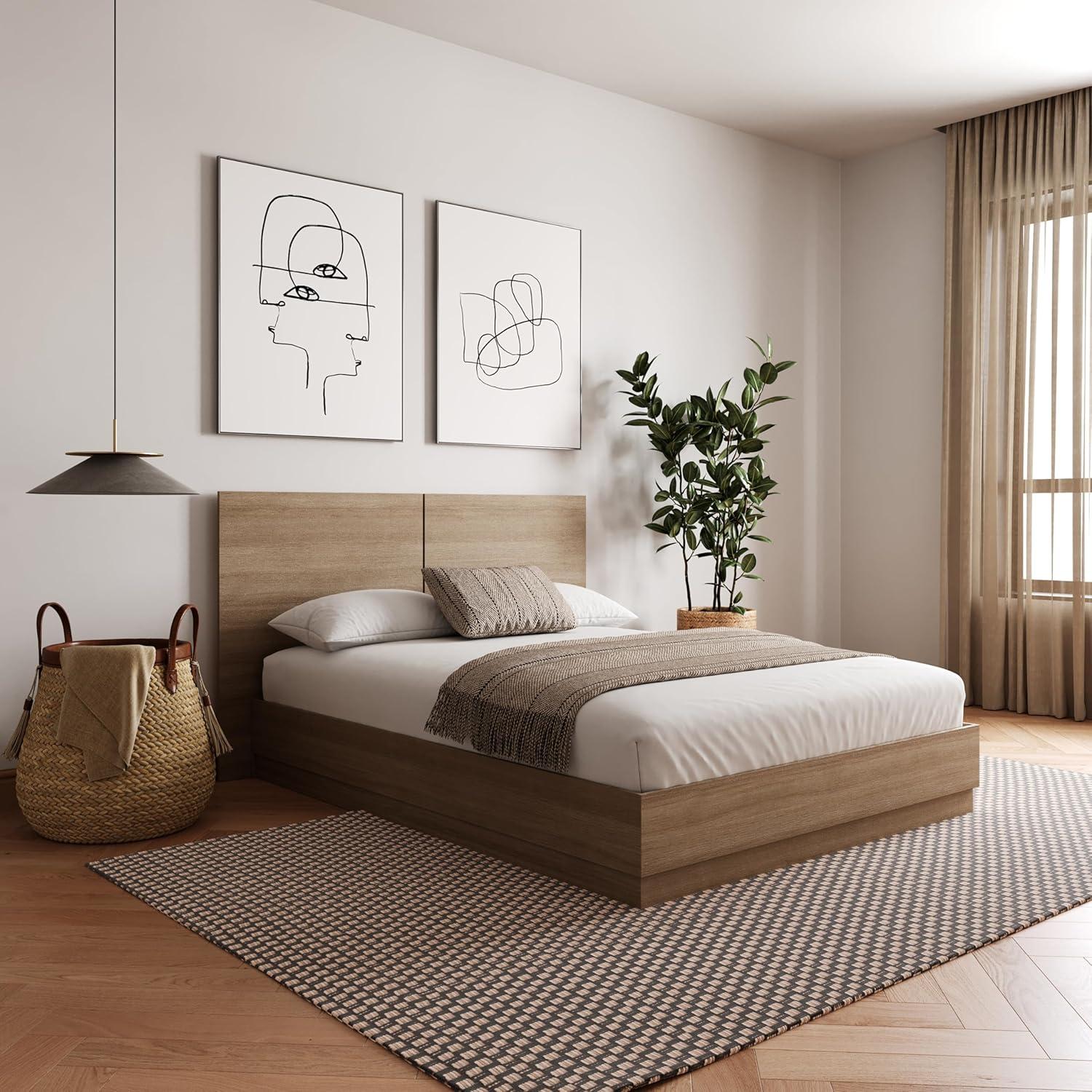 Nexera Queen Milano Platform Bed with Headboard Brown Oak