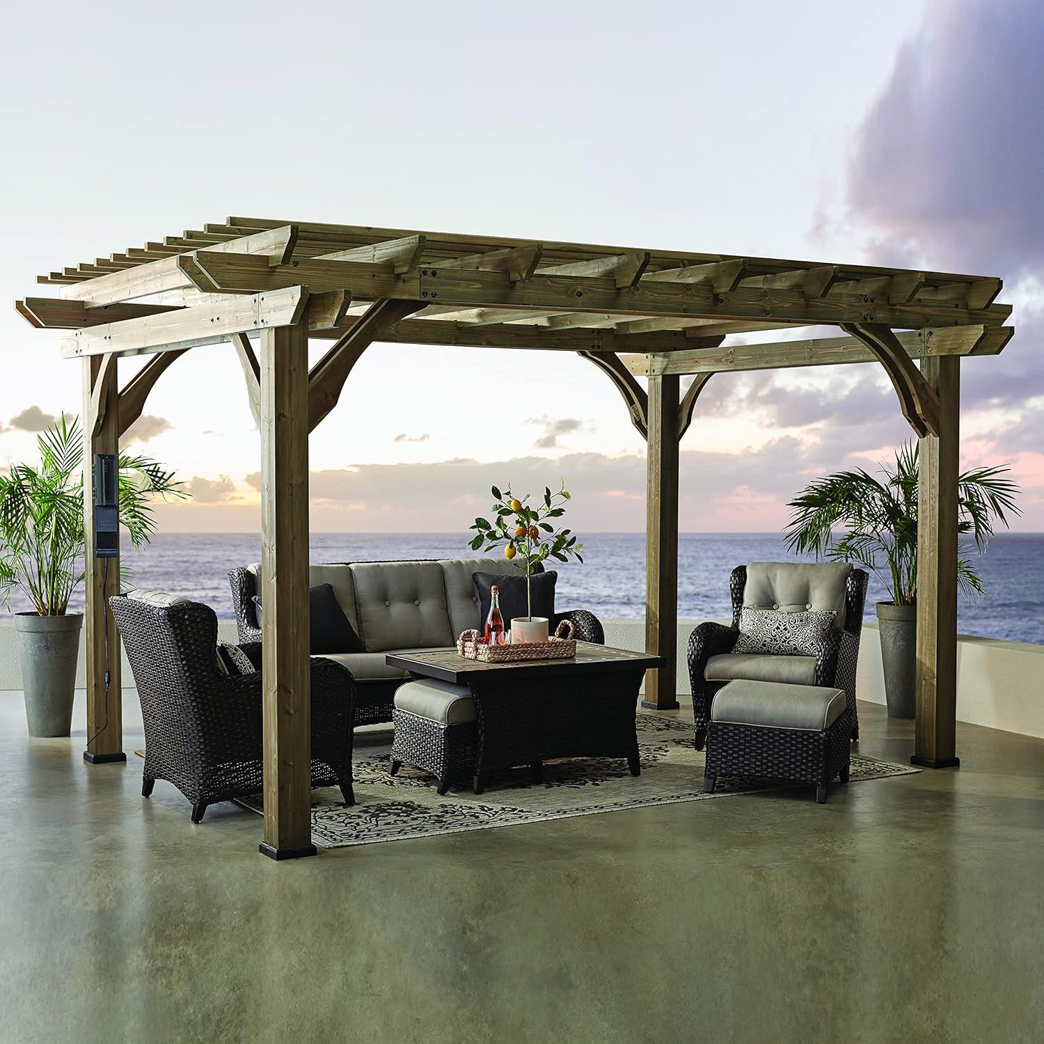 Backyard Discovery Backyard Discovery Somerville 14' x 10' Cedar Wood Outdoor Patio Pergola Kit with Trellis Roof and PowerPort