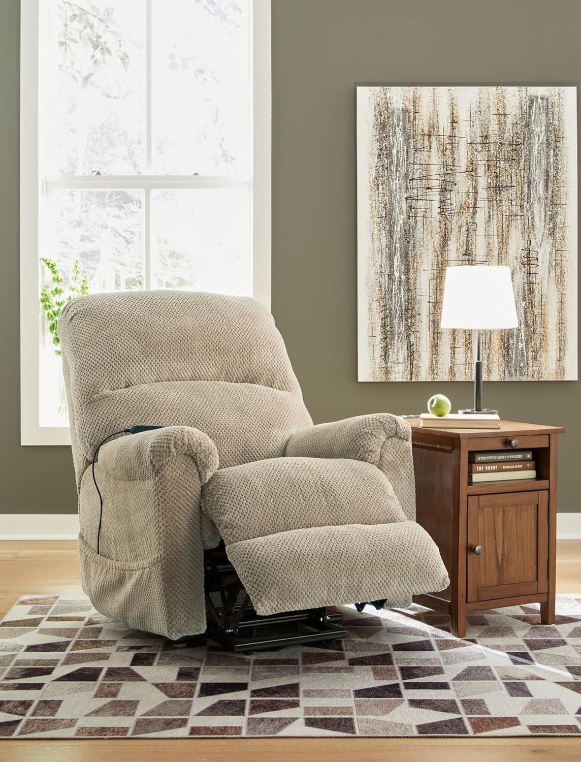 Beige Faux Leather Power Lift Recliner with USB Ports