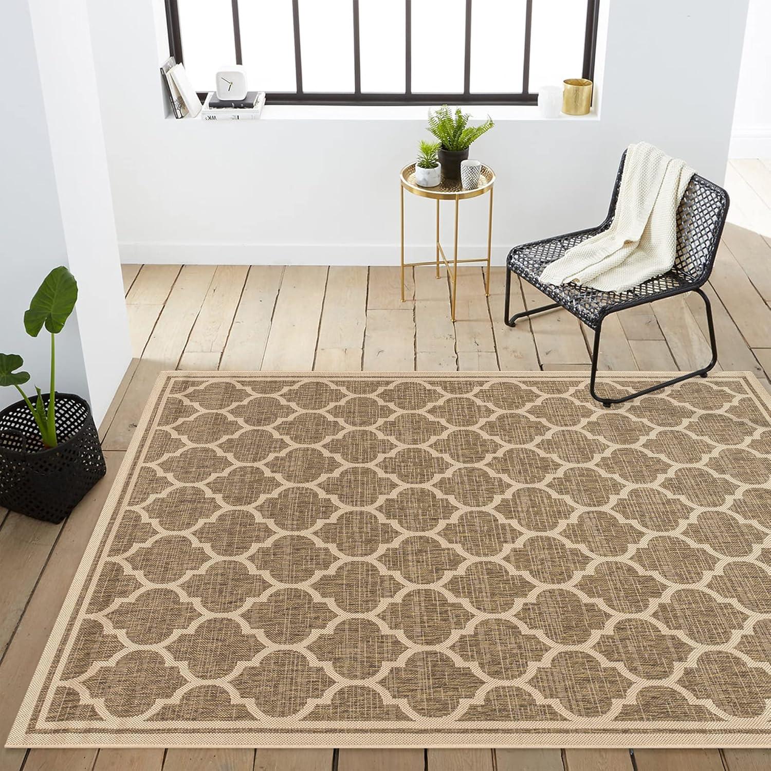 Trebol Moroccan Trellis Textured Weave Indoor/Outdoor Area Rug - JONATHAN Y