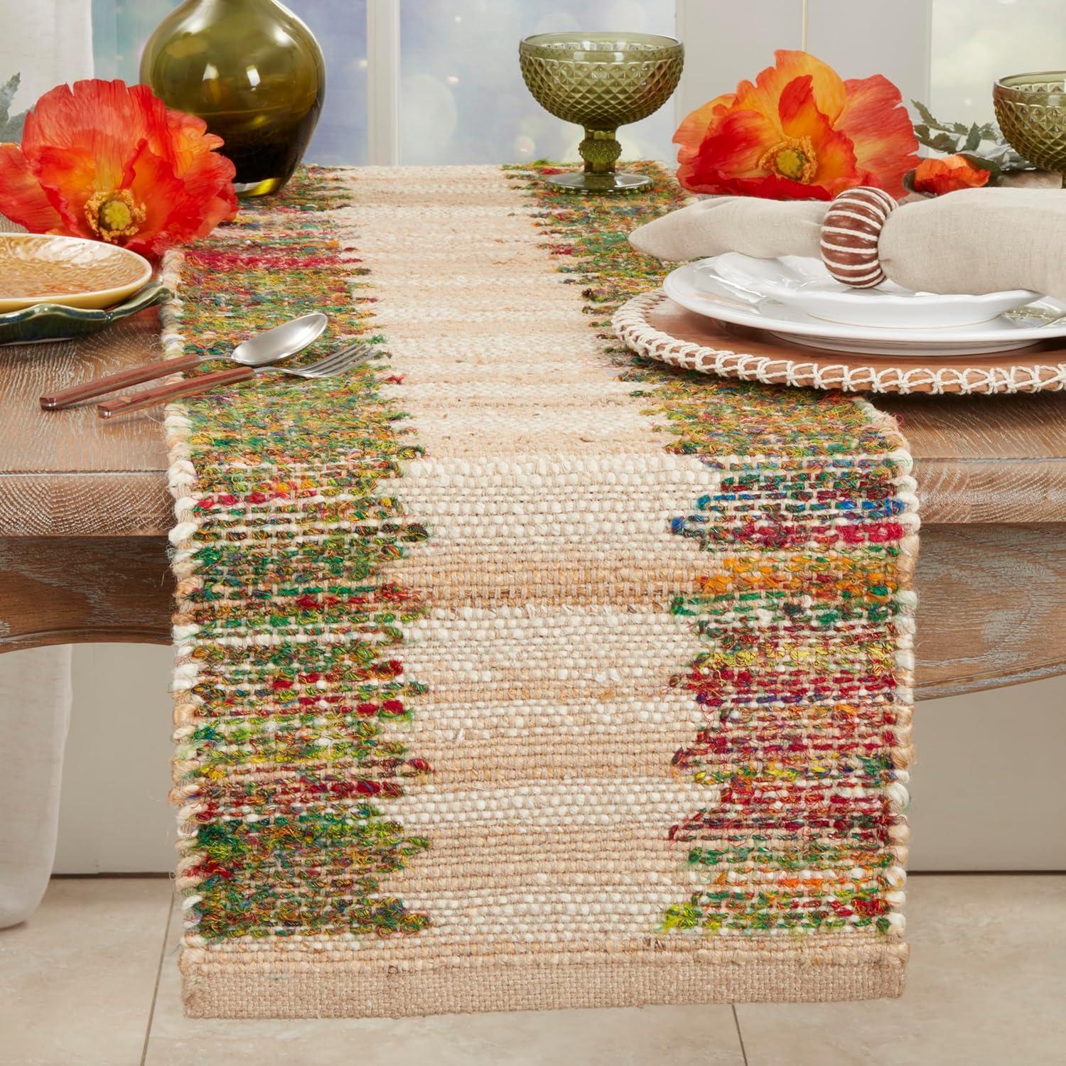 Saro Lifestyle Rainbow Rhythm Banded Table Runner, Multicolored, 14"x72"