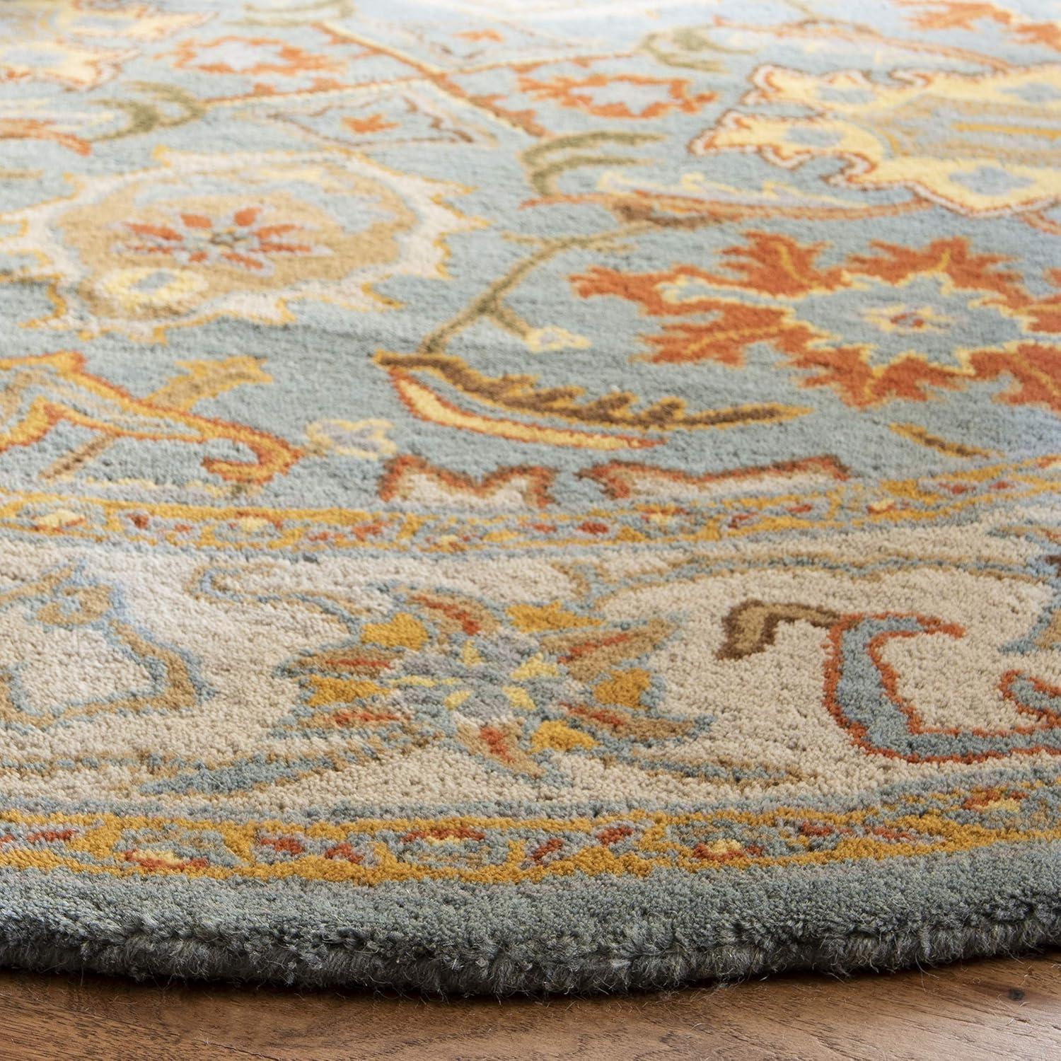 Heritage HG734 Handmade Area Rug - 6' Round - Light Blue/Ivory - Safavieh