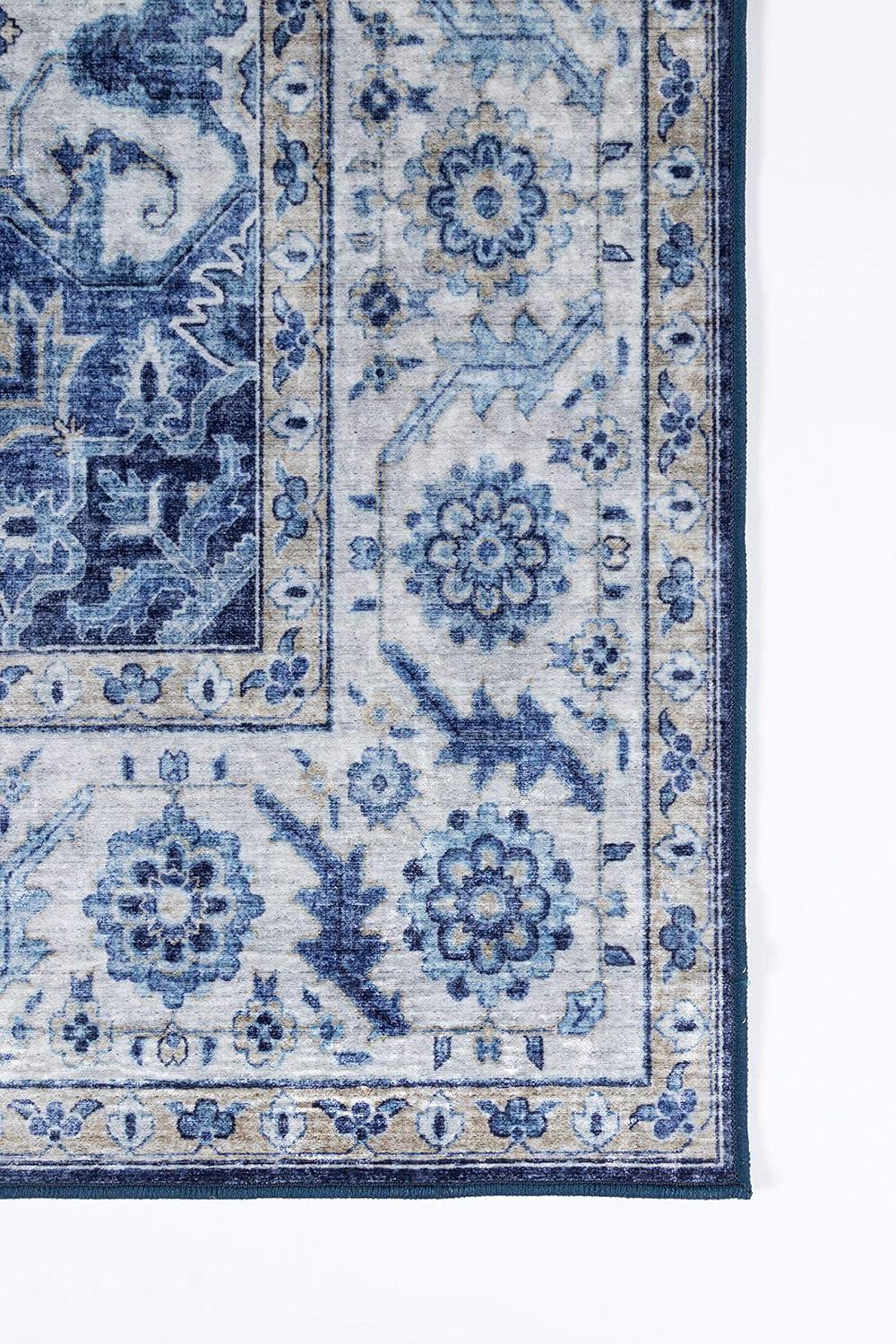 5'x8' Karachi Aria Area Rug Blue - Momeni: Geometric Bohemian, Rubber Backing, Medium Pile, Indoor Use
