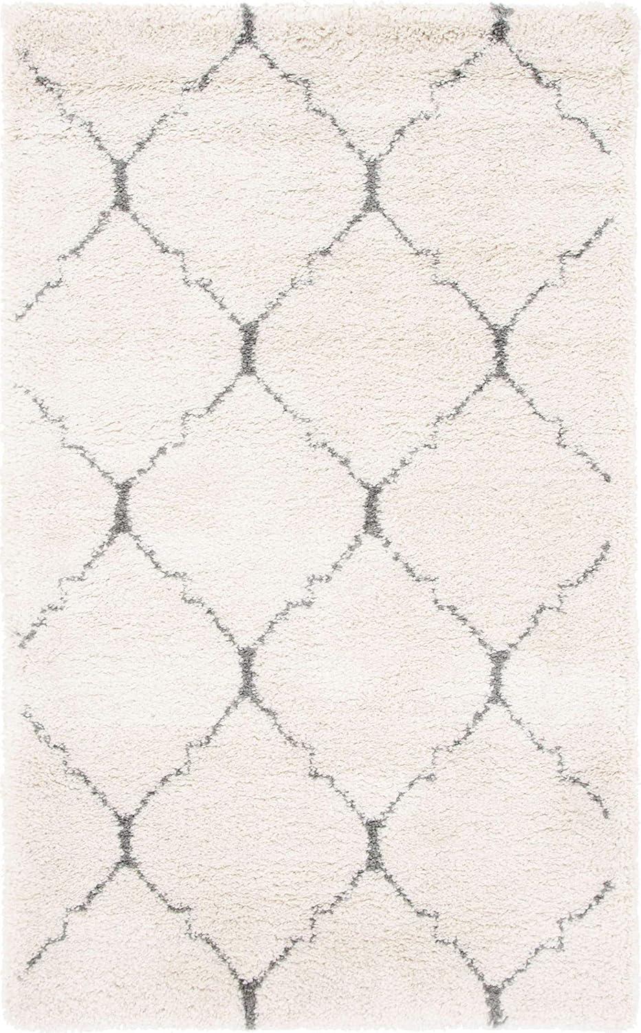 Unique Loom Rabat Shag Collection Modern Tribal Moroccan Inspired Plush & Soft Lattice Design Area Rug (5' 0 x 8' 0 Rectangular, Ivory/ Gray)