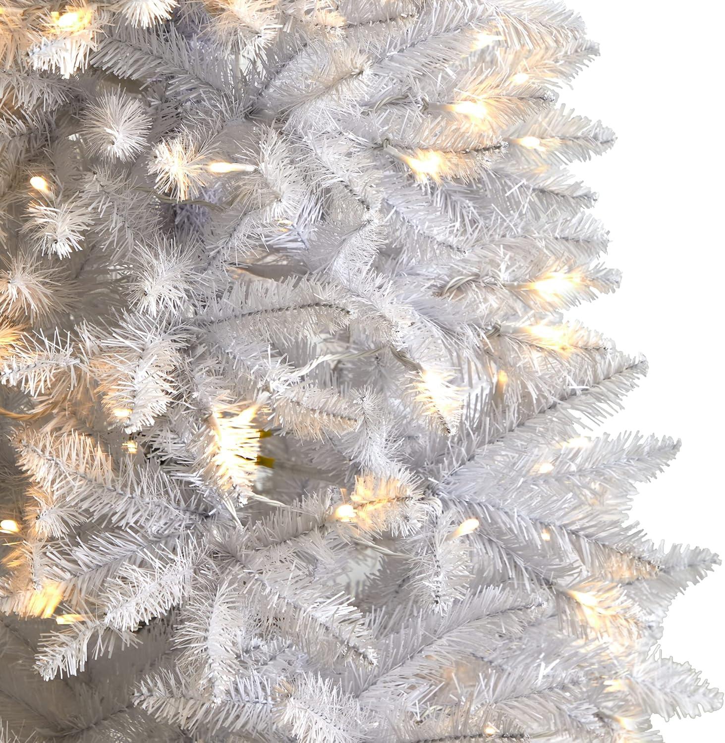 Nearly Natural 5-ft Slim White Artificial Christmas Tree with 150 Warm White LED Lights and 491 Bendable Branches