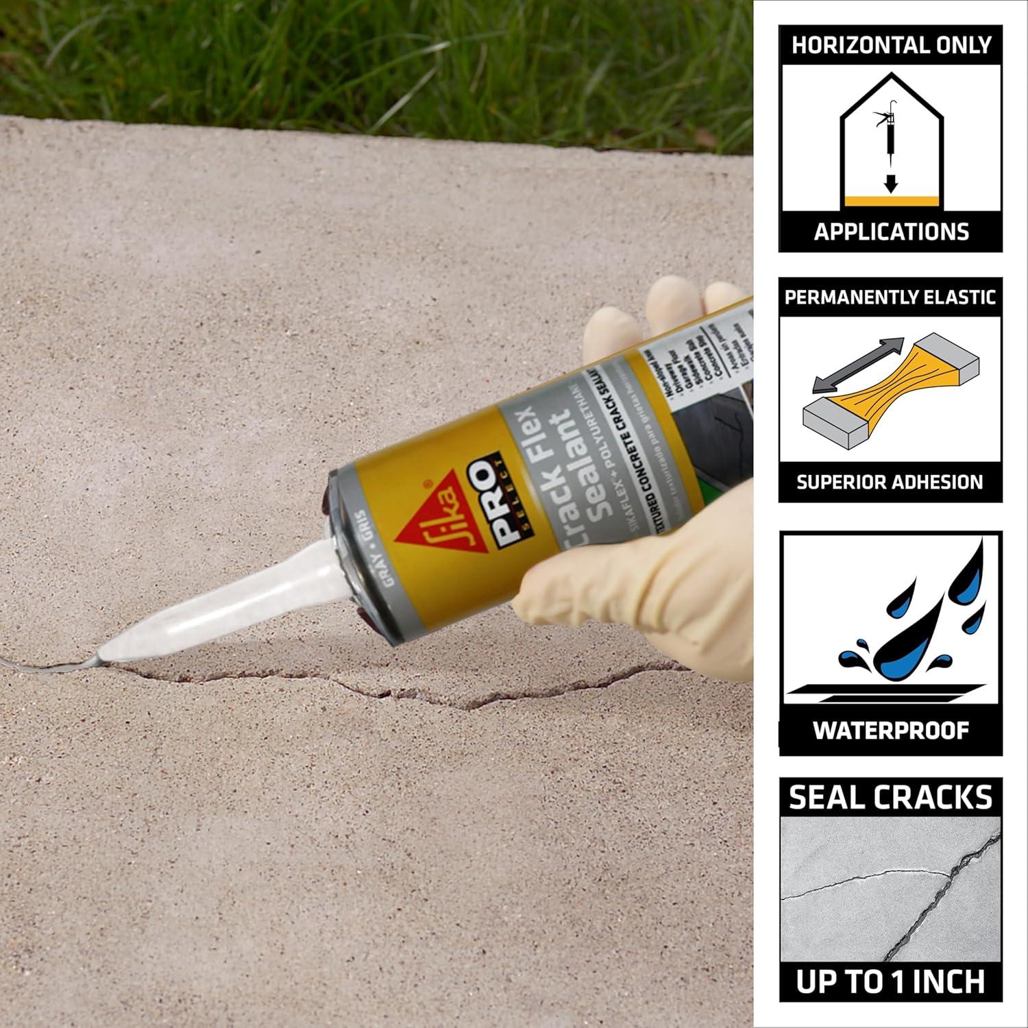 Sikaflex Crack Flex Sealant, Gray, High performance, textured polyurethane sealant, self-leveling, sealant for sealing horizontal cracks, 10.1 fl. Oz (Pack of 1)