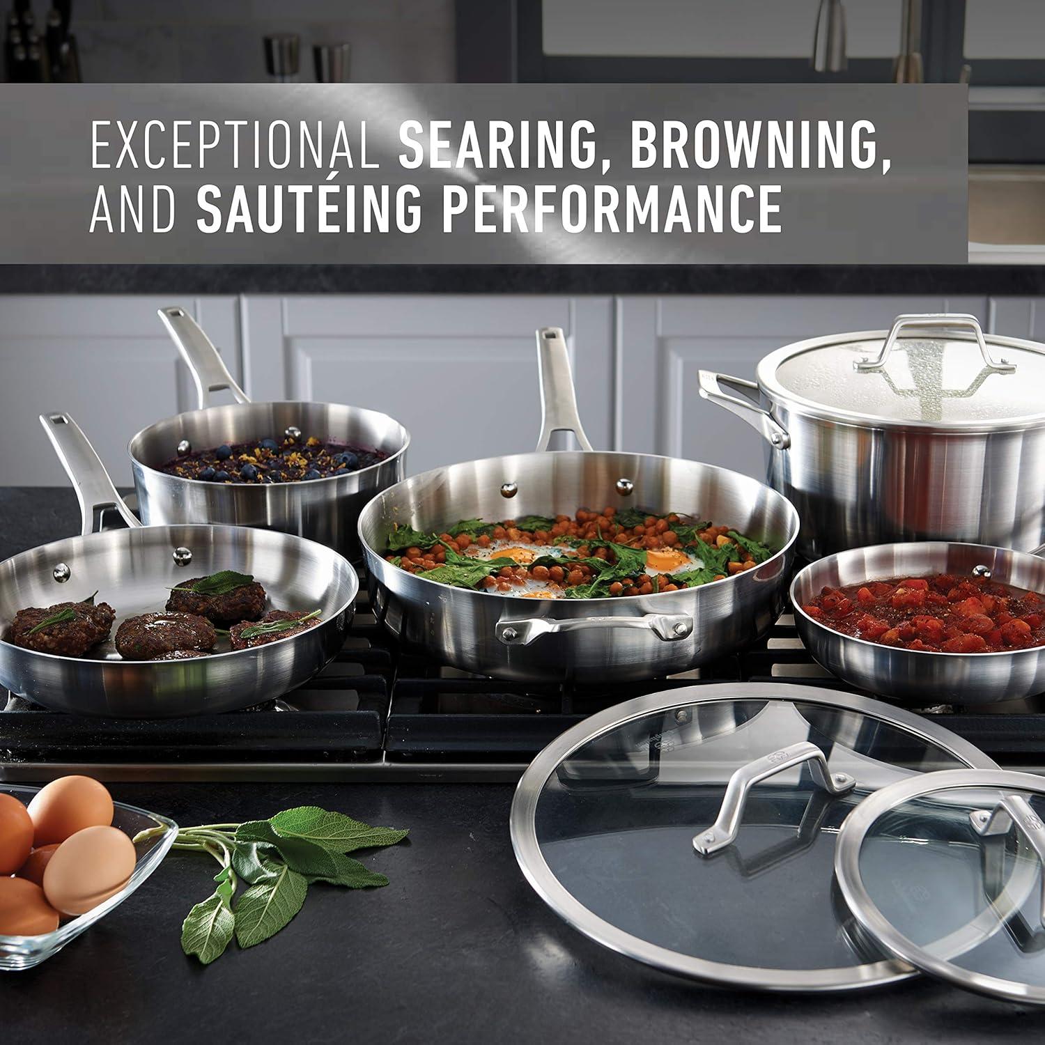 Calphalon Premier Stainless Steel 11pc Set: Cookware Set with Tempered Glass Lids, Dishwasher-Safe, Induction Compatible