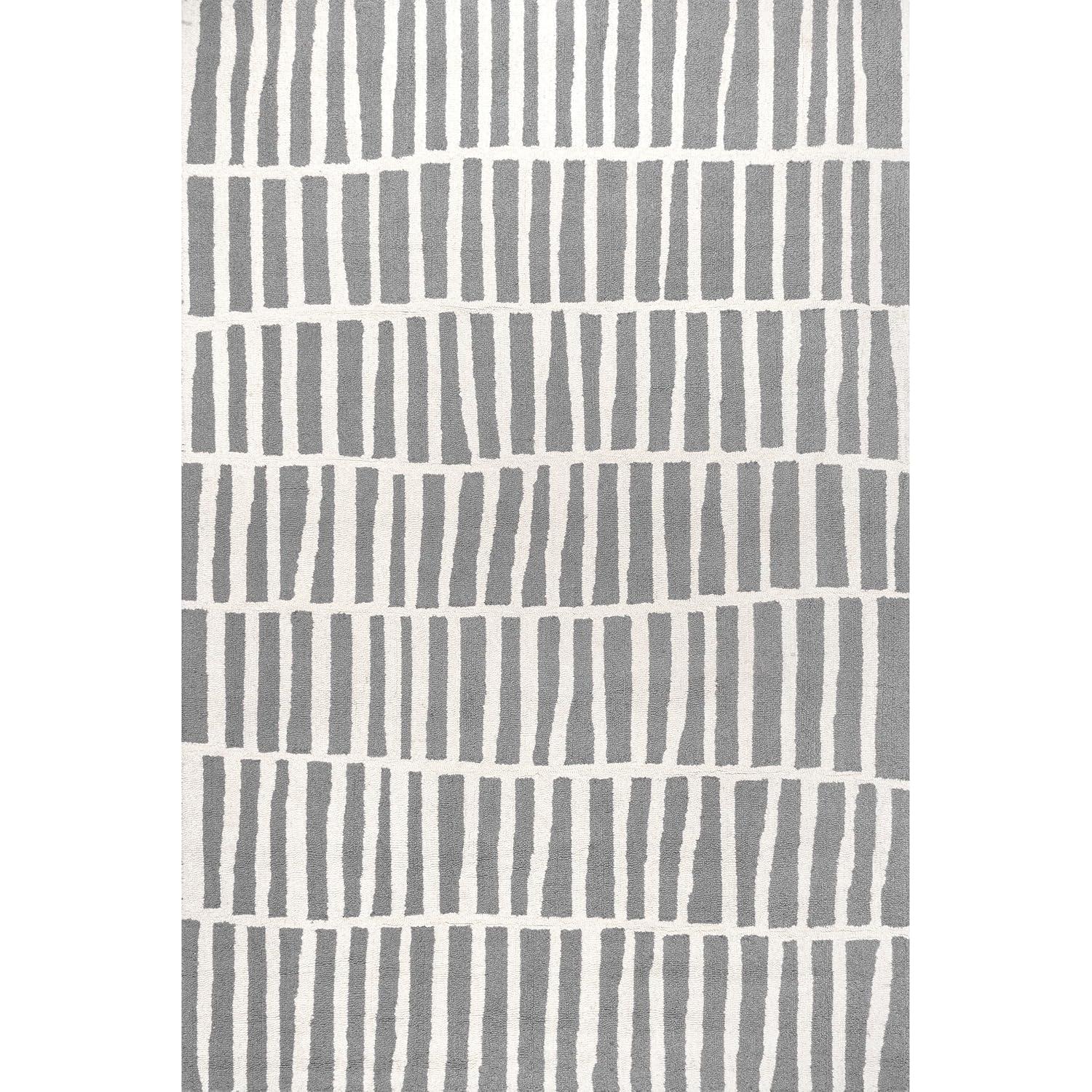 Nuloom Lemuel Geometric 3x5 Wool Accent Indoor Area Rug for Living Room Bedroom Dining Room Entryway Kitchen, Grey/Ivory