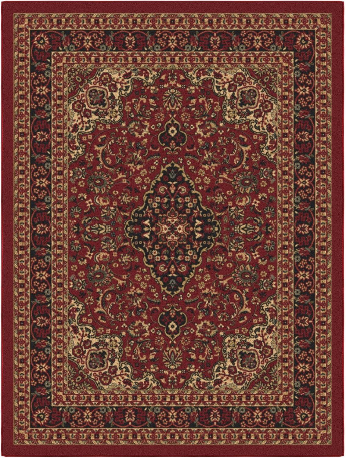 Ottohome Washable Non-Slip Rubberback Medallion Oriental Design Red Area Rug