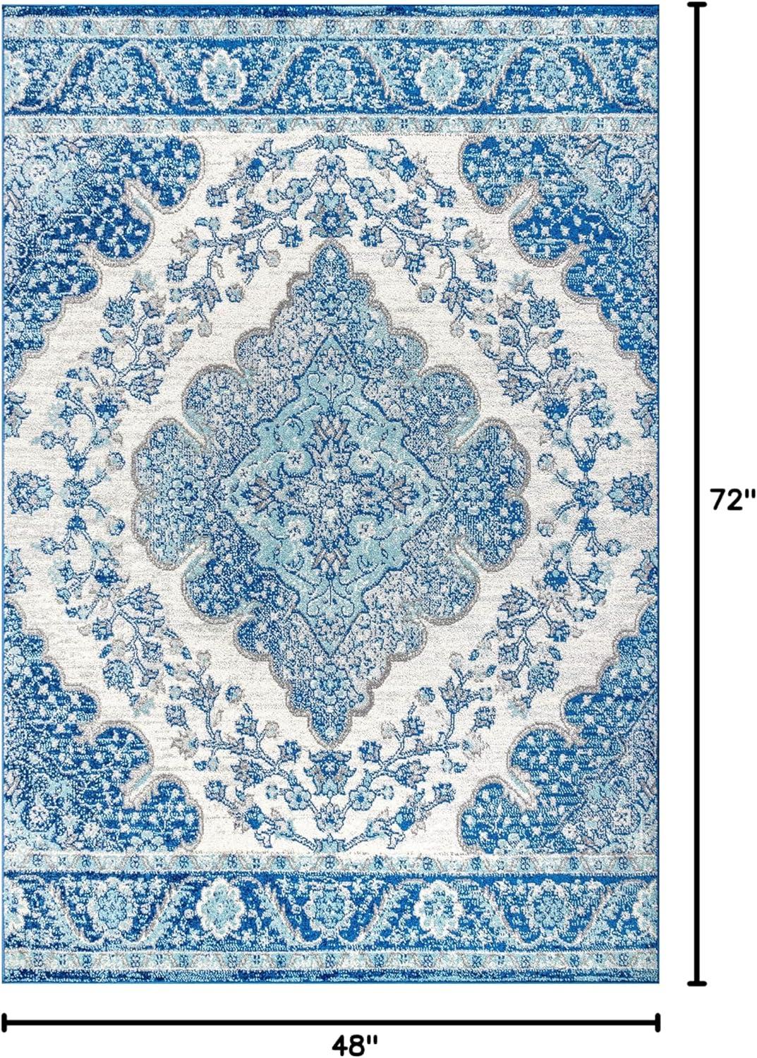 JONATHAN Y Bohemian FLAIR Boho Vintage Medallion Cream/Blue 4 ft. x 6 ft. Area Rug