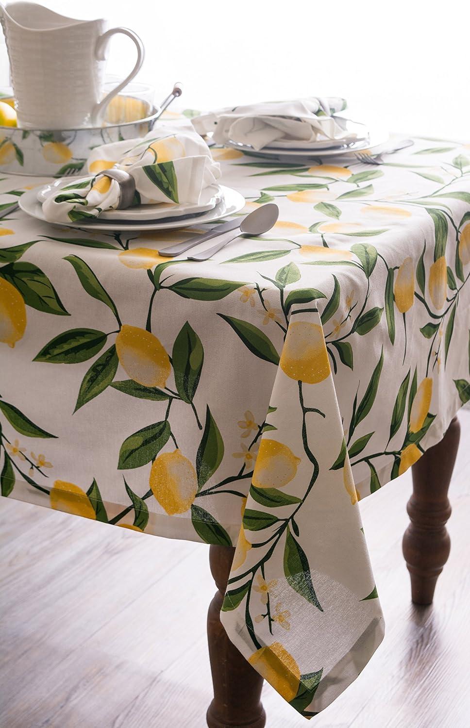 Lemon Blossom Print Cotton Tablecloth, 52x52