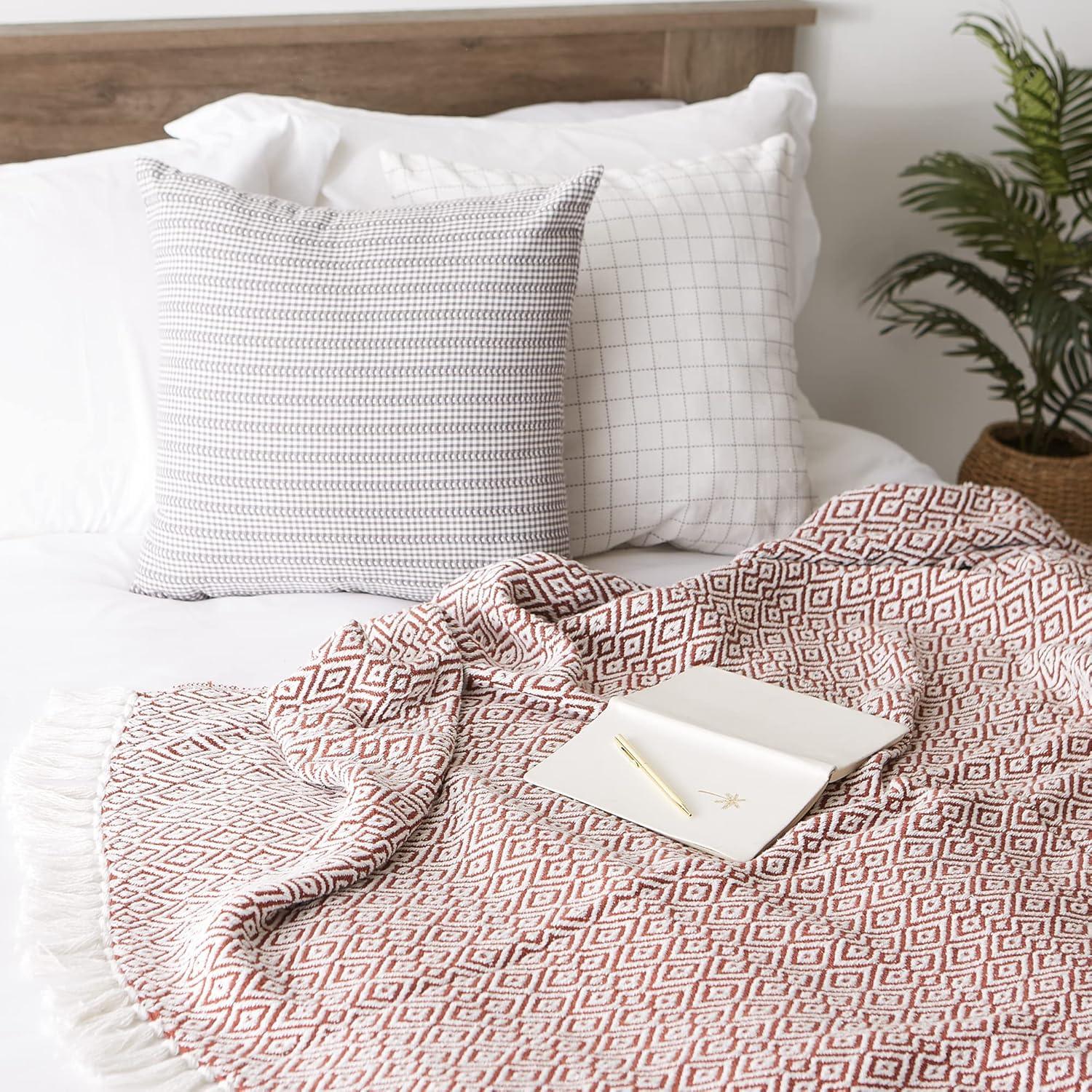 50"x60" Double Diamond Throw Blanket Cinnamon - Design Imports: Cozy Lightweight Cotton, Woven Texture, Machine Washable