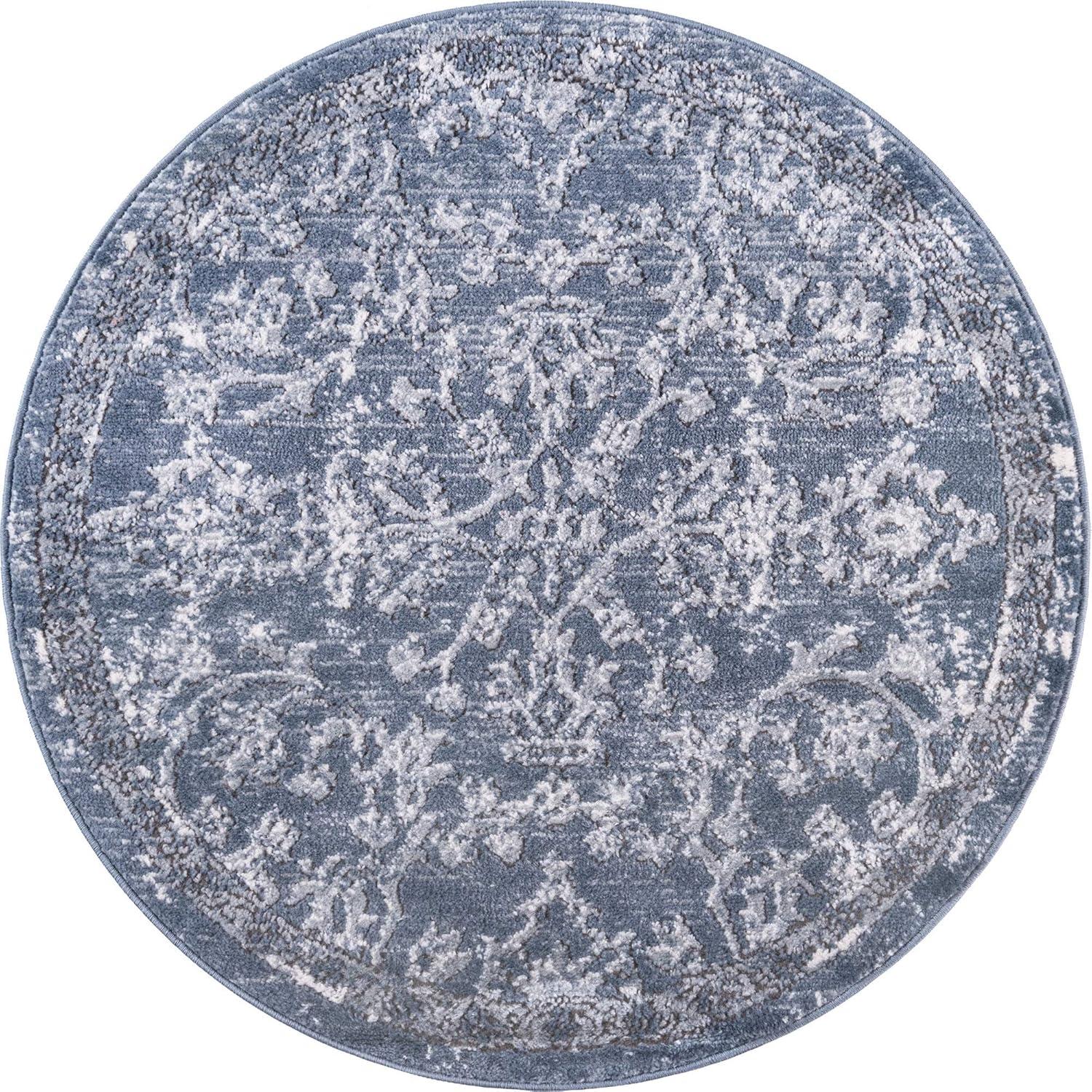 Rugs.com Oregon Collection Rug – 3 Ft Round Blue Low-Pile Rug Perfect For Kitchens, Dining Rooms