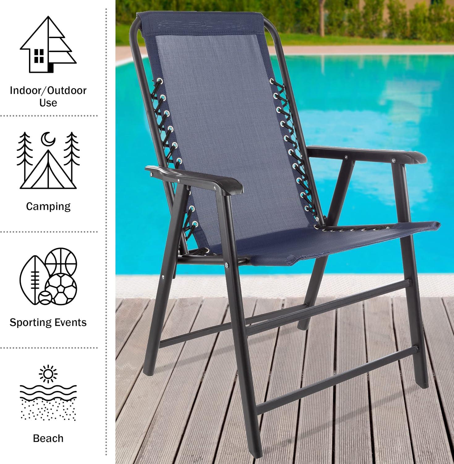 Set of 2 Folding Camping and Lawn Chair with Textilene Fabric and Bungee Suspension by Pure Garden