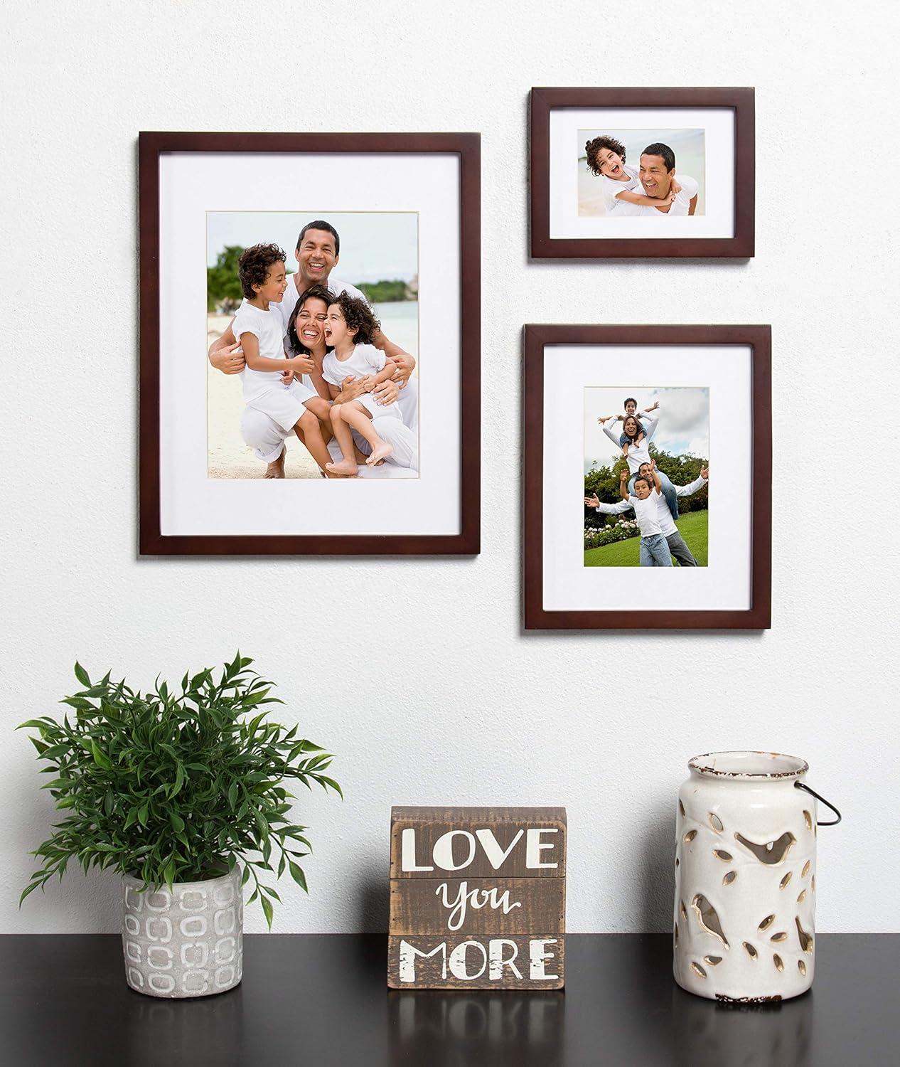 DesignOvation Gallery Rectangle Wood Wall Frame, 11x14 matted to 8x10, Walnut Brown