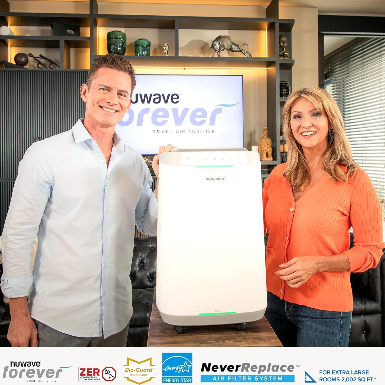 Nuwave Forever Smart Air Purifier for Home, Never Replace Air Filter System, Patented 7-Stage Filtration, Cleans Large Room up to 2,002 Sq Ft, Adjustable Flow Panel, Washable & Reusable Filters