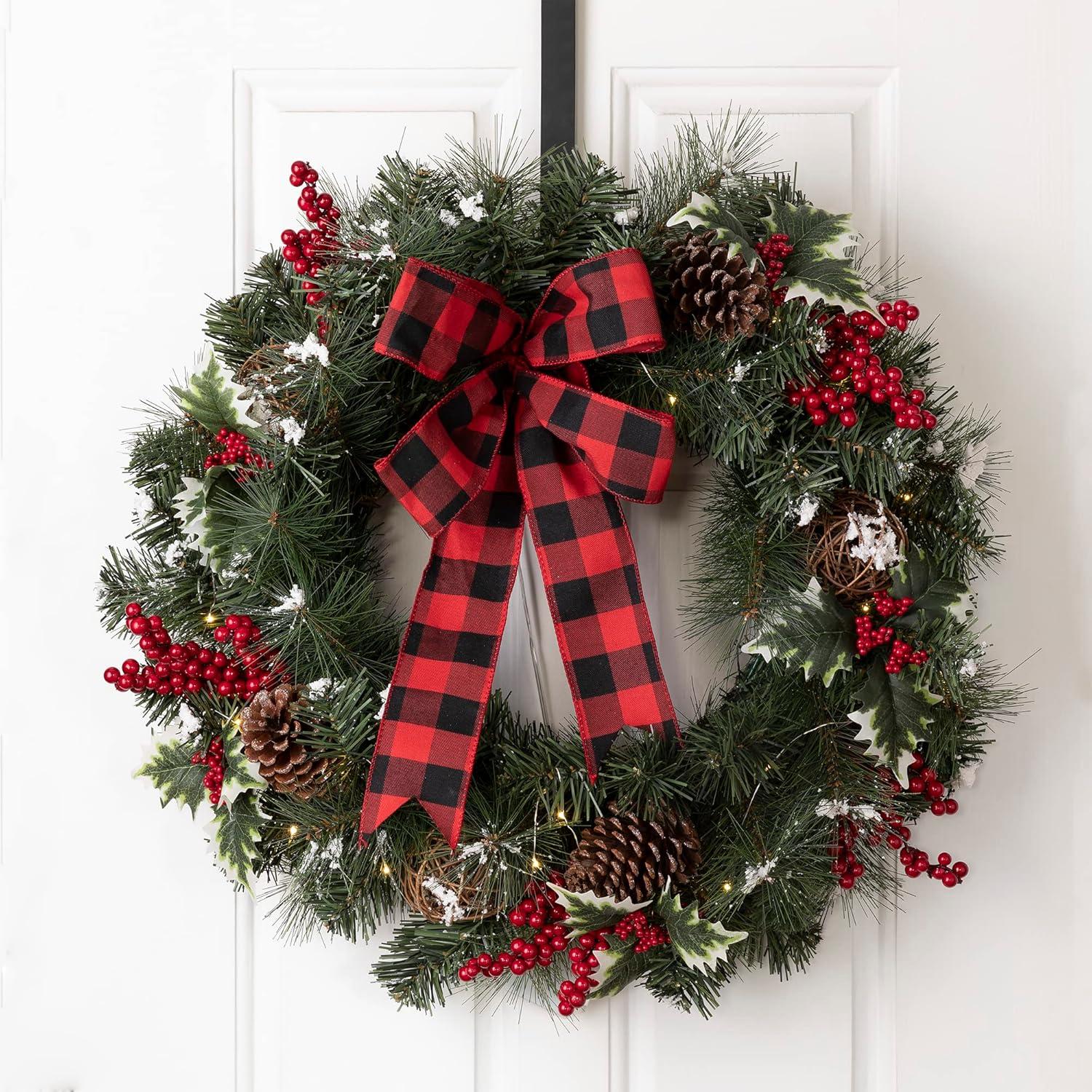 24'' LED Christmas Wreath with Pinecones and Berries