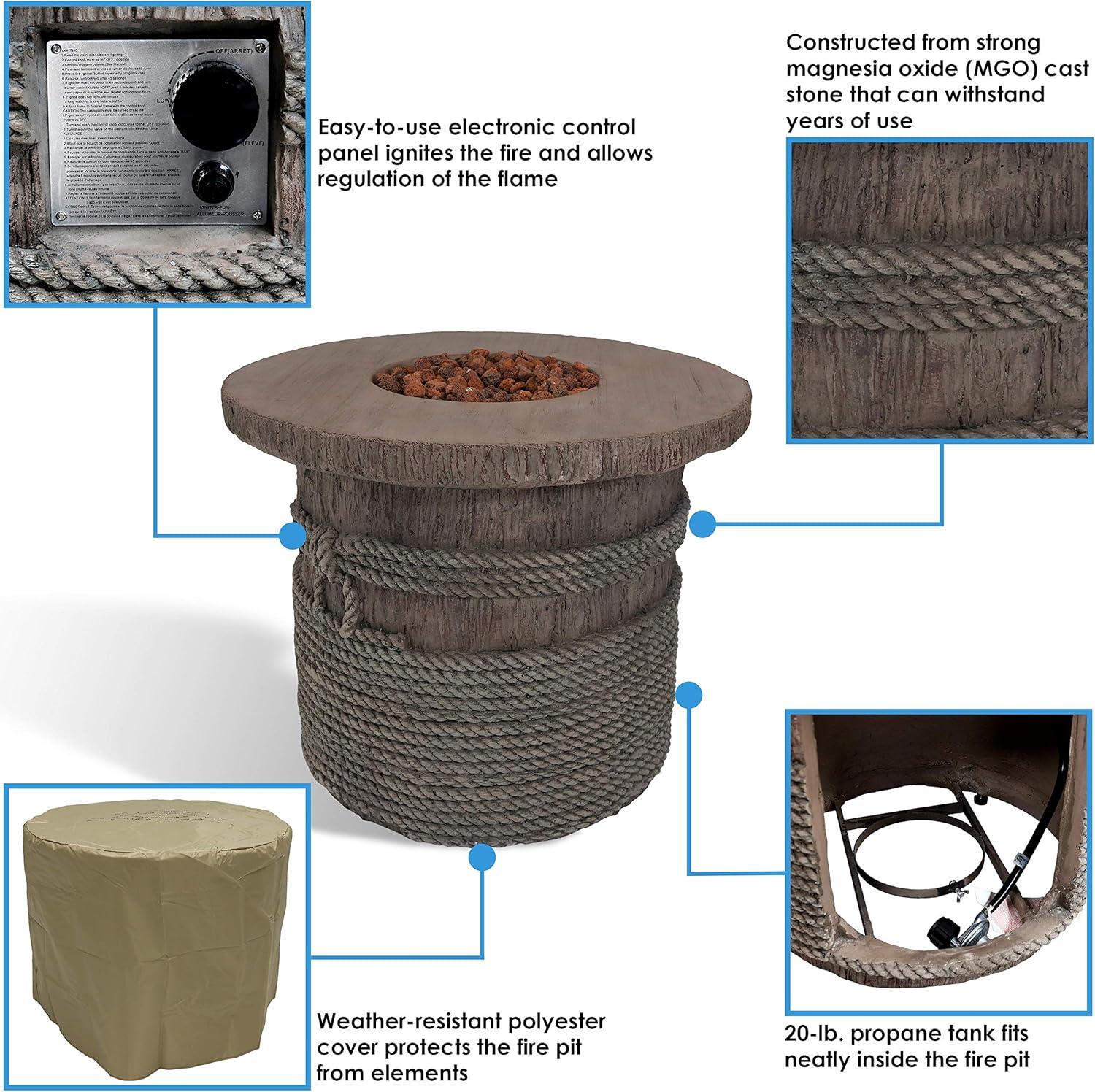 Sunnydaze Rope and Barrel Design Propane Gas Patio Fire Pit Table Kit with Lava Rocks - 29" Diameter