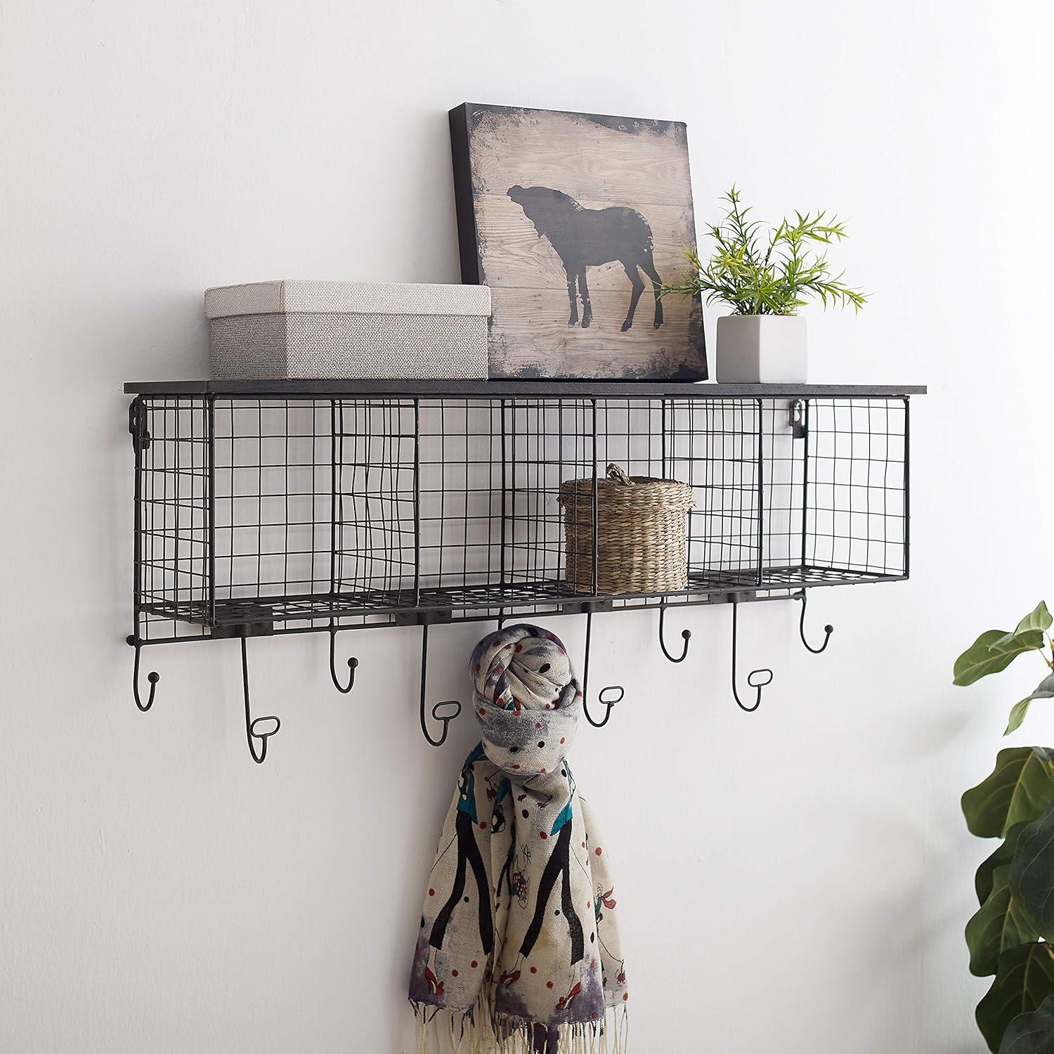 Linon Four Cubby Metal Wall Shelf in Black