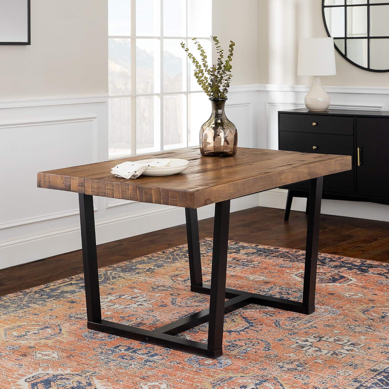 Reclaimed Pine Wood Industrial Rustic Dining Table, 52 Inch