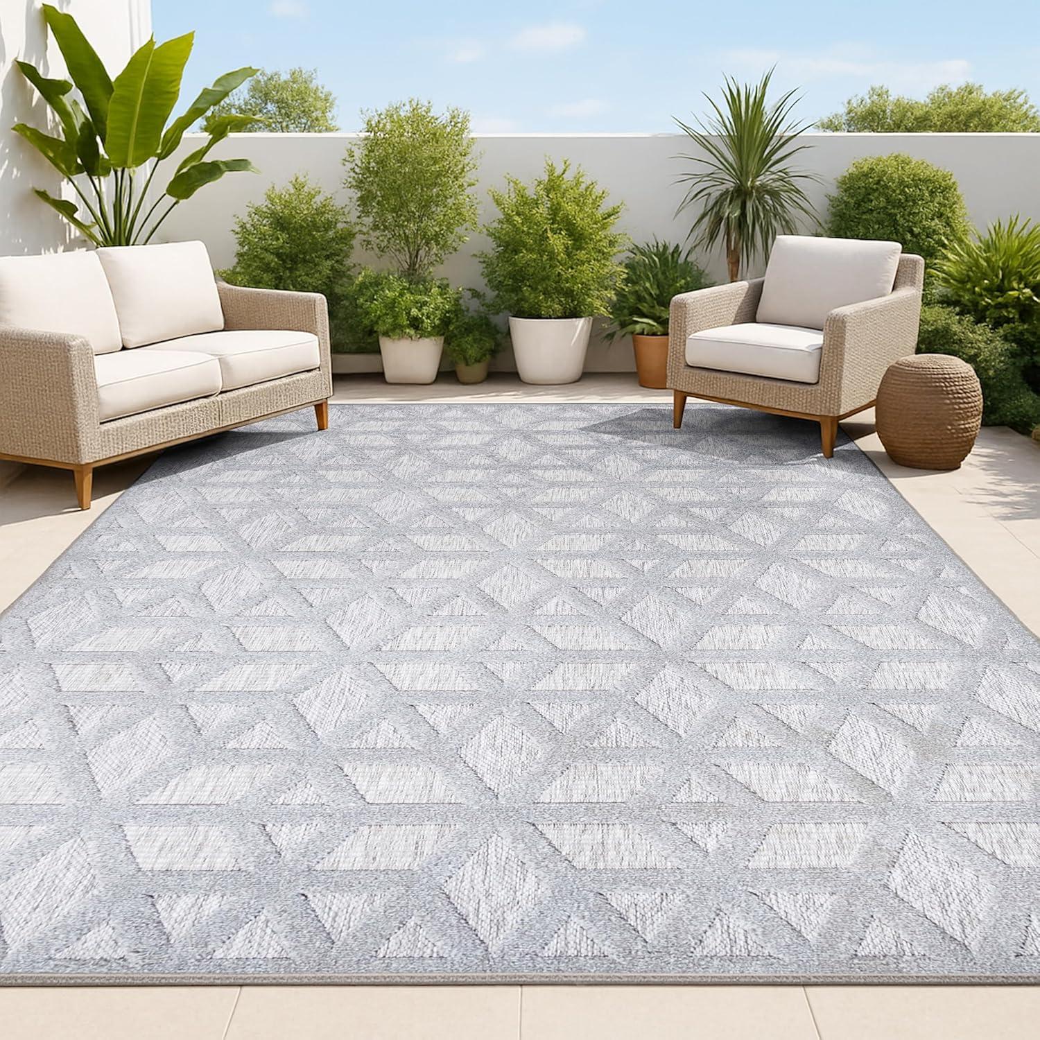 5'x8' Talaia Neutral Geometric Indoor/Outdoor Area Rug, Light Gray - JONATHAN Y