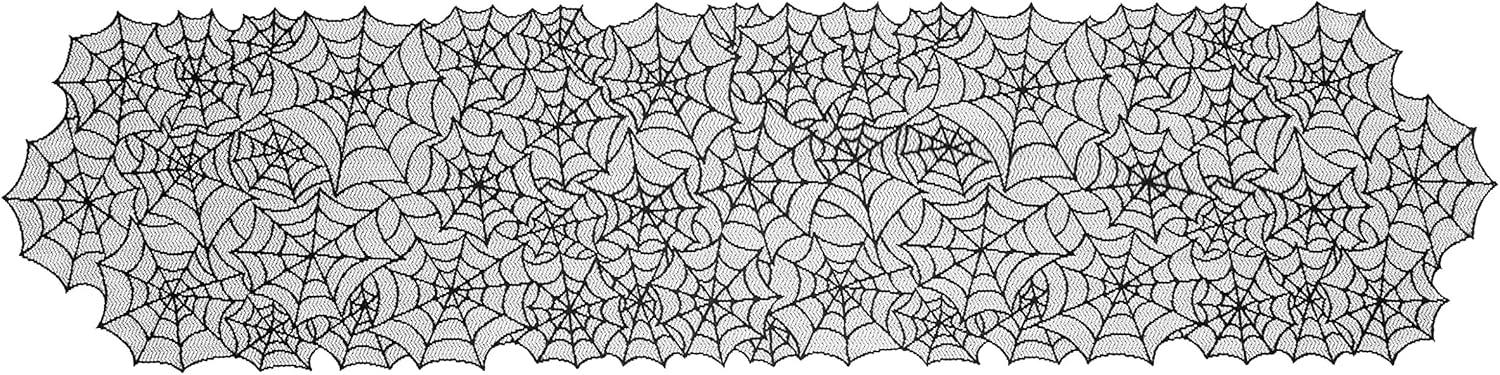 Black Polyester Spider Web Mantle Runner 20" x 80"