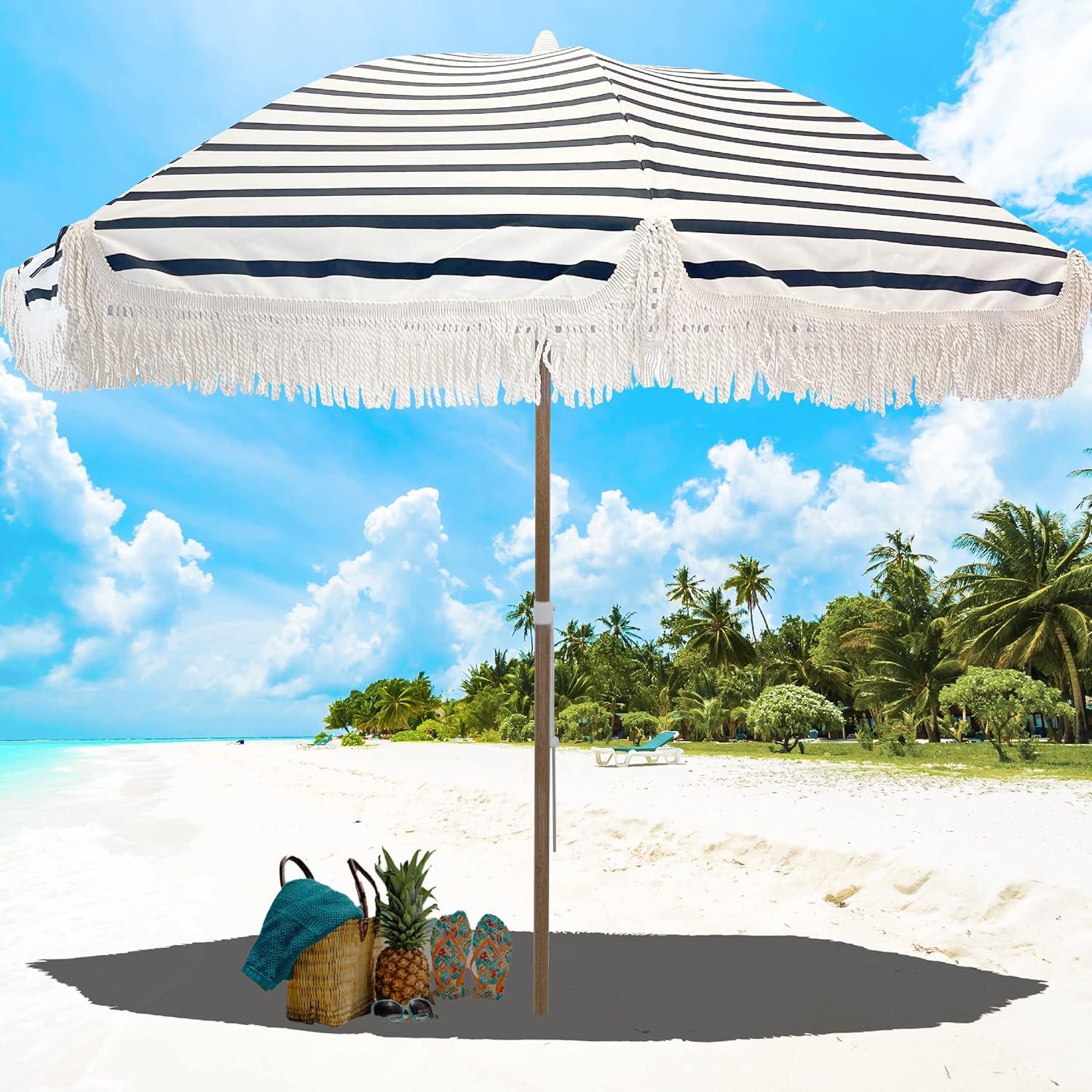 EasyGo Products 7’ Exotic Tan Beach Umbrella, UV Resistant with Tilt Function