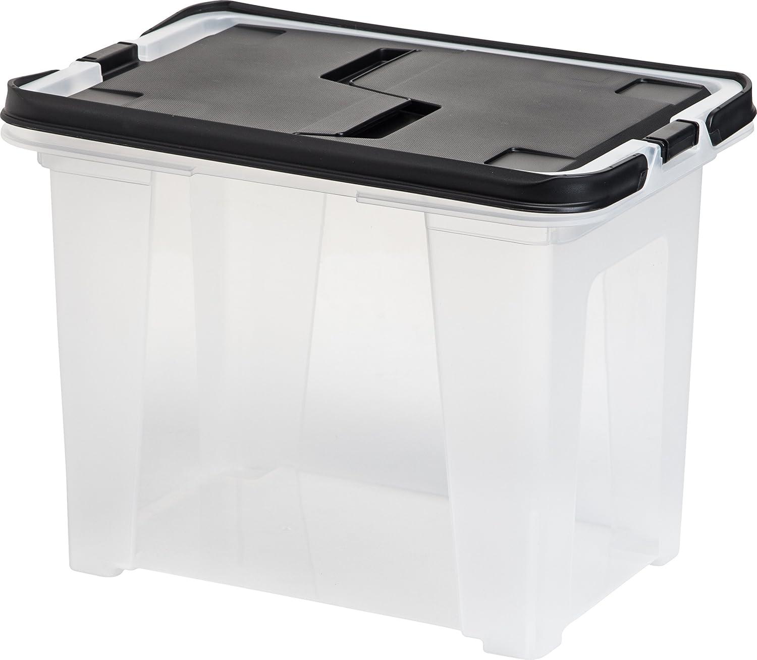 IRIS USA File Box File Organizer Plastic File Box w/ Winglid for Letter/Legal File, Clear 18 Qt. 4Pack