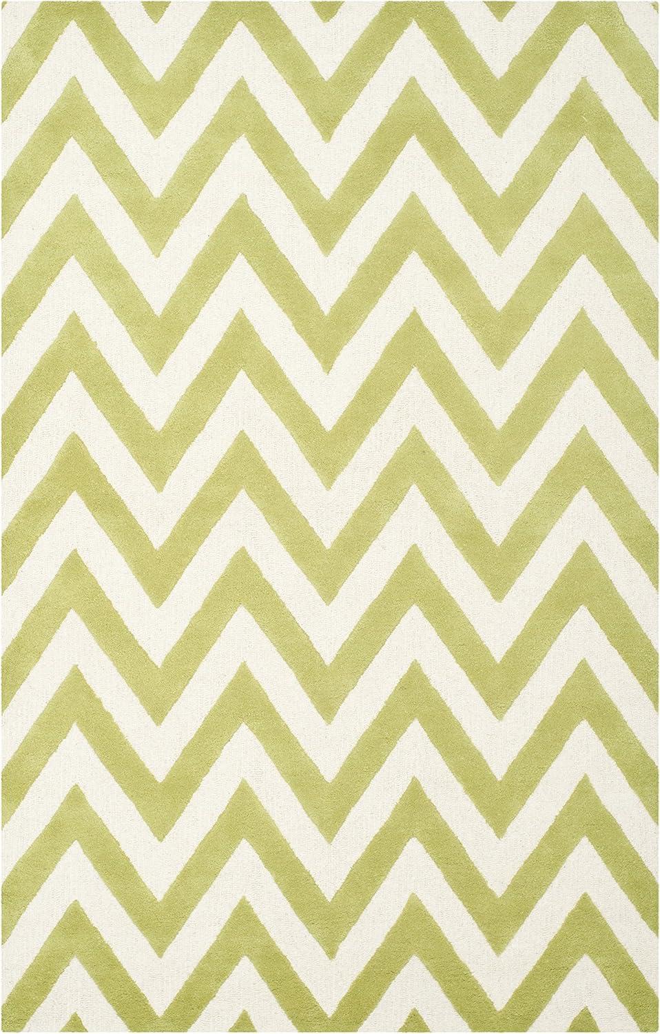 SAFAVIEH Cambridge Kaitlyn Zig Zag Stripes Wool Area Rug, Green/Ivory, 3' x 5'