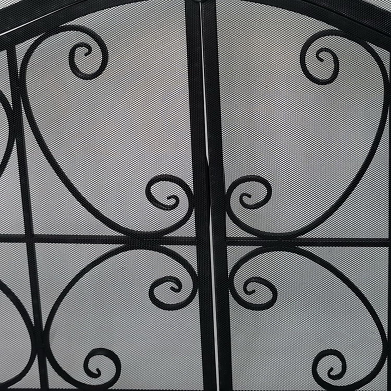 The Urban Port UPT-232048 43 in. Mesh Design Scrollwork 2 Door Iron Fireplace Screen, Black