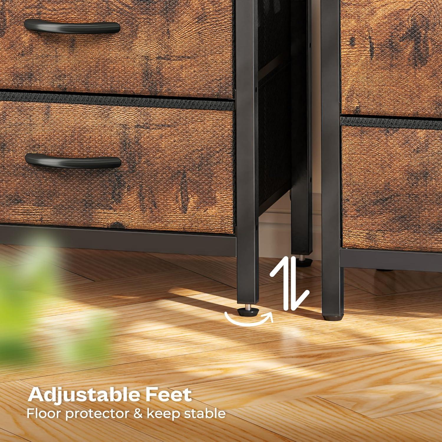 Huuger 5 Drawers Dresser with Charging Station, Dresser for Bedroom, Tall Night Stand, Chest of Drawers with Open Shelf, Bedside Table Nightstand, Fabric, for Entryway, Rustic Brown