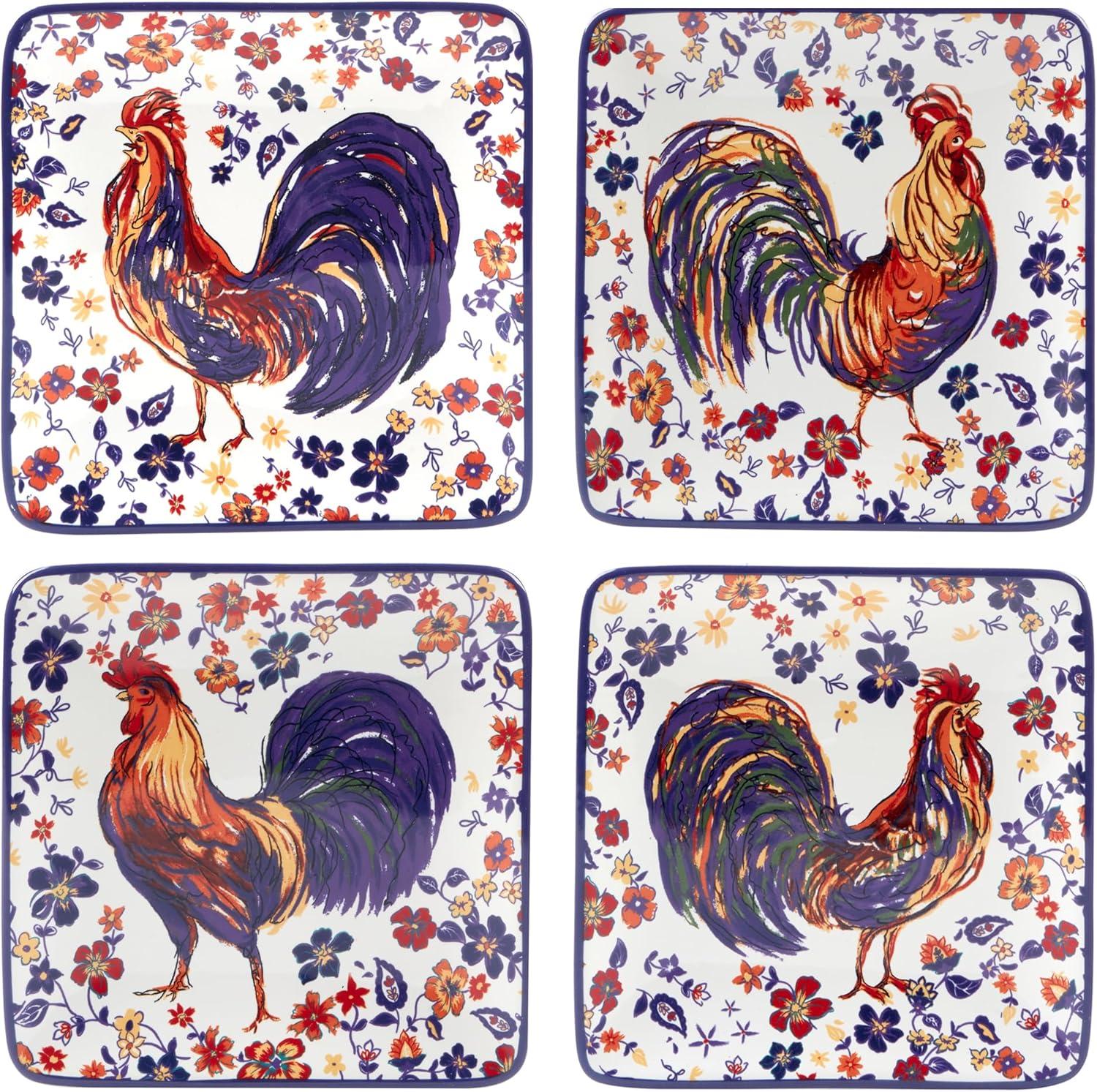 Morning Rooster Set of 4 Canape Plates