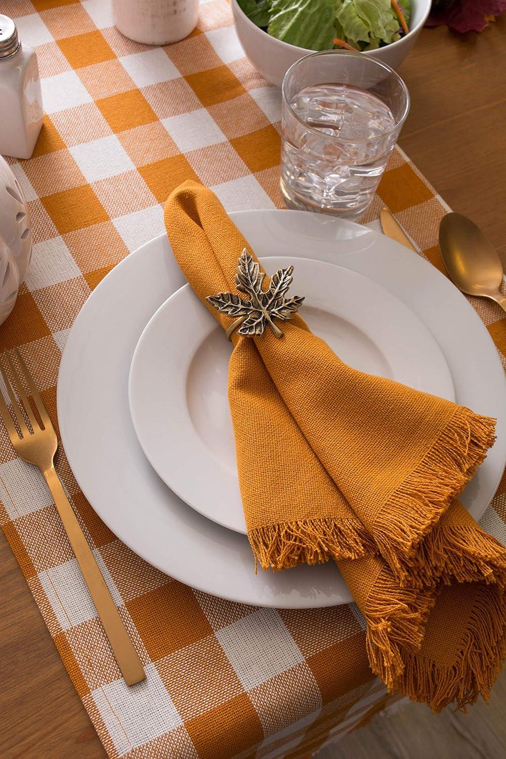 Pumpkin Spice Heavyweight Check Fringed Table Runner 14X108