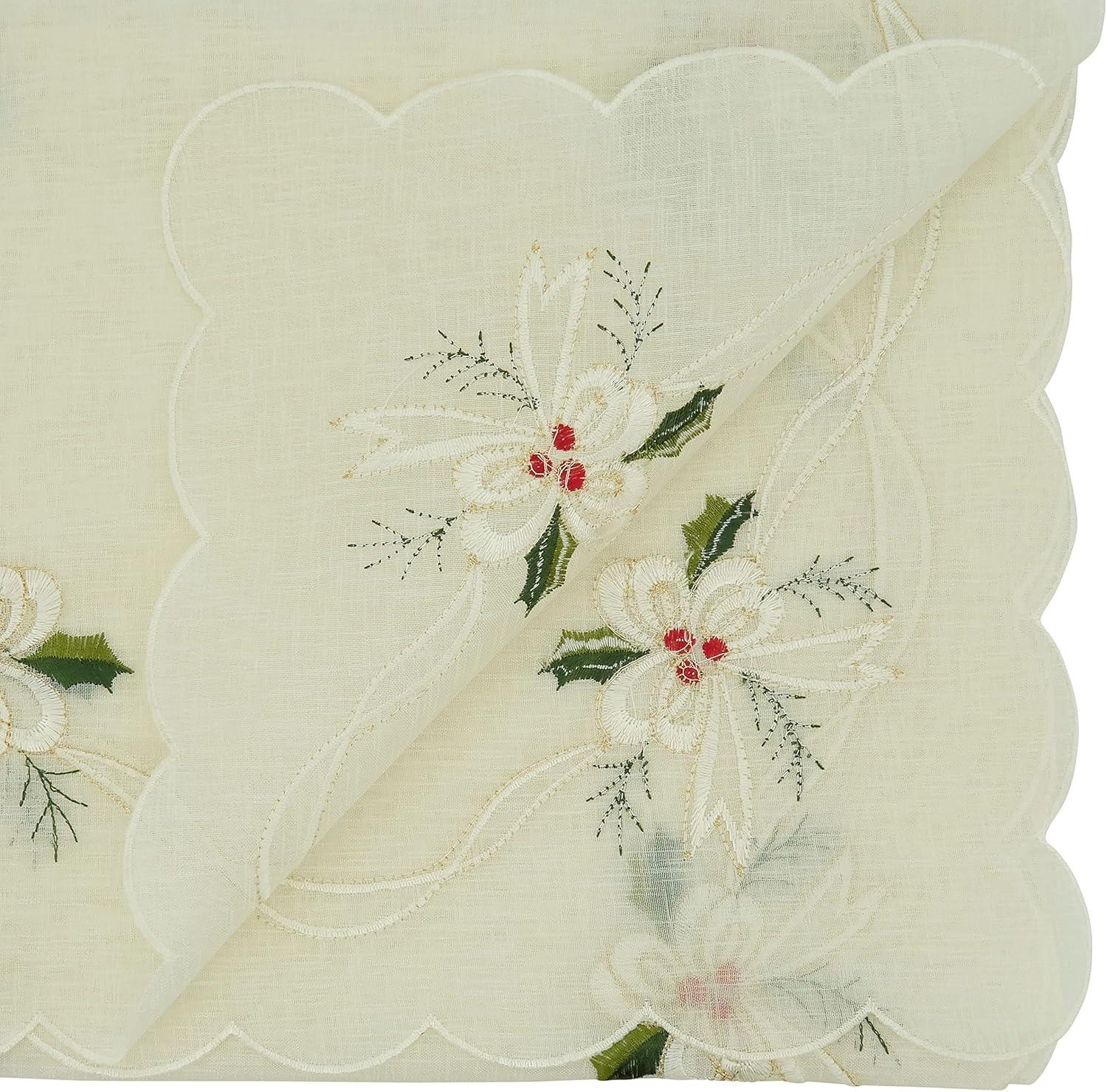 Saro Runner_Holly And Ribbon Design Embroidered Table Runner