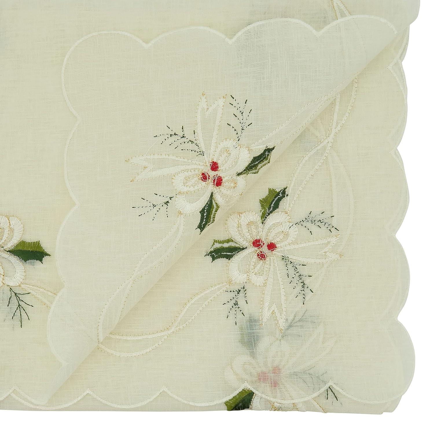 Saro Runner_Holly And Ribbon Design Embroidered Table Runner