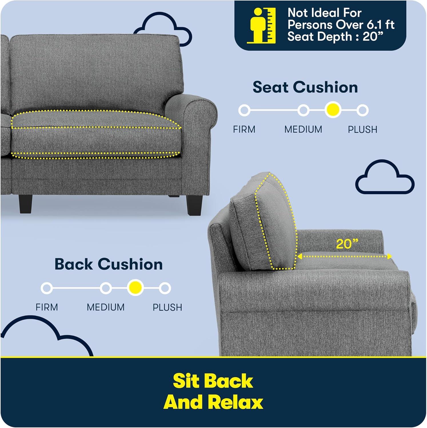 Serta Copenhagen 78" Rolled Arm Sofa, Easy Care Fabric, Soft Pillow Back, Pocket Coil Seat Cushions