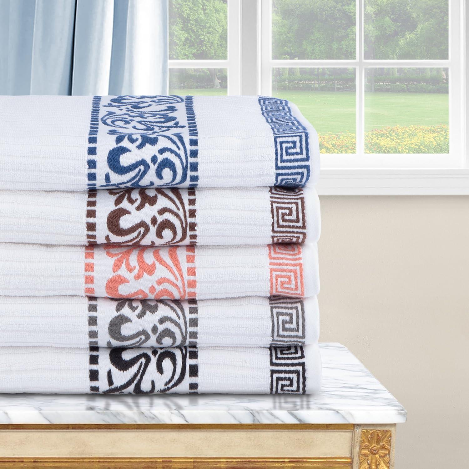 Superior Athens 6-Piece Cotton Greek Scroll Towel Set, Coral